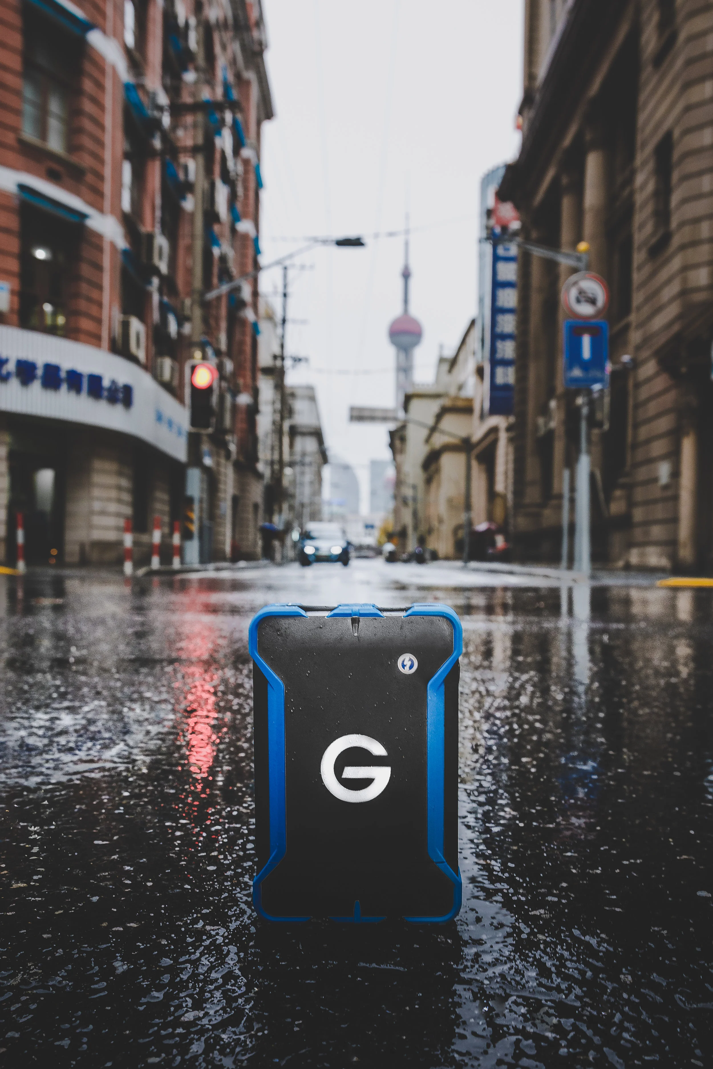 Rainy days in Shanghai, China, 2018 G-DRIVE ev RaW drive protected within a G-DRIVE ev ATC enclosure
