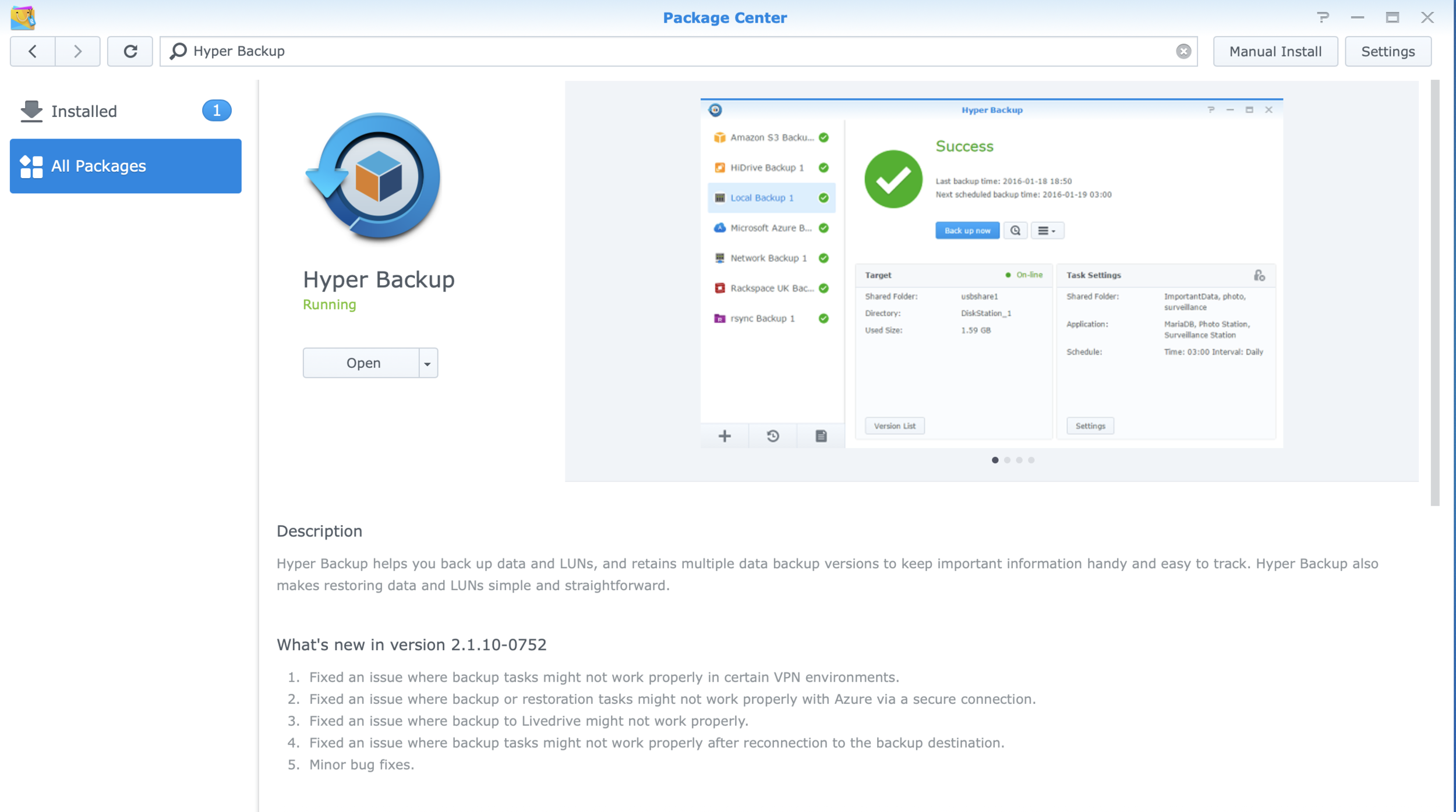 DSM Package Center: Install Hyper Backup