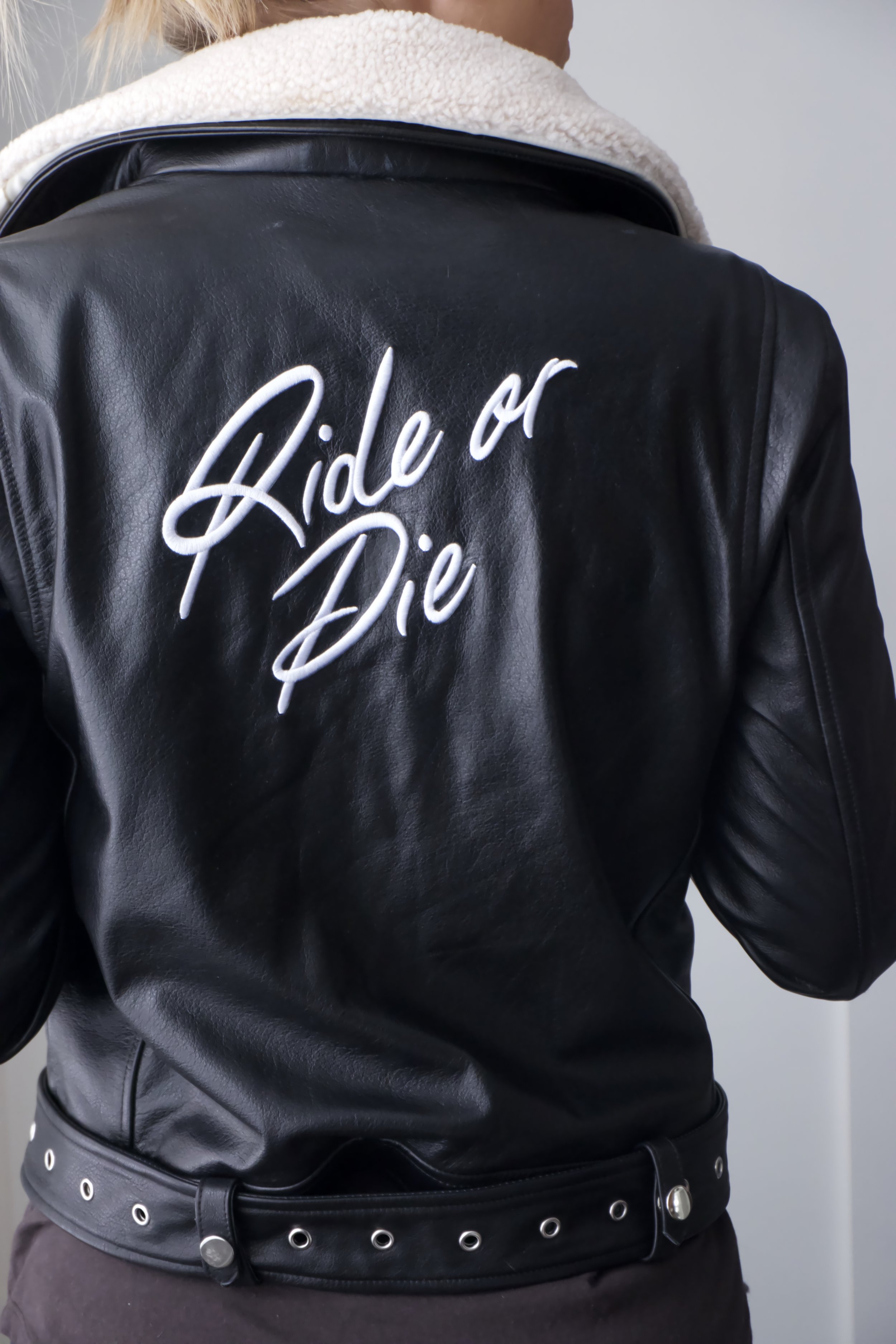 type alpha leather "ride or die" jacket