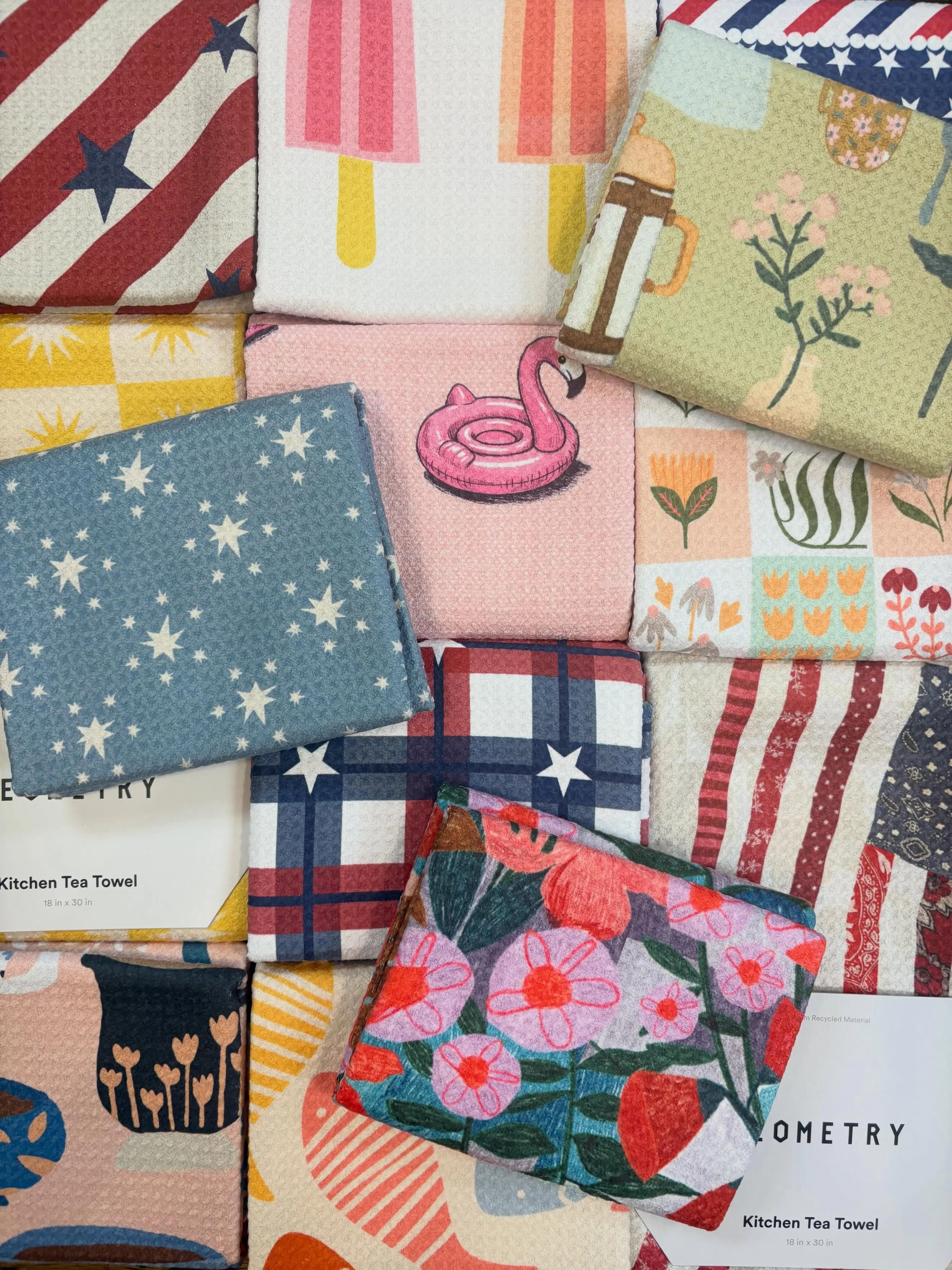 New Geometry patterns - including several red, white and blue designs just in time for Memorial Day! We think these would make a great hostess gift for your holiday barbecues!
&bull;&bull;&bull;
We will be closed Monday, May 25 in honor of Memorial D