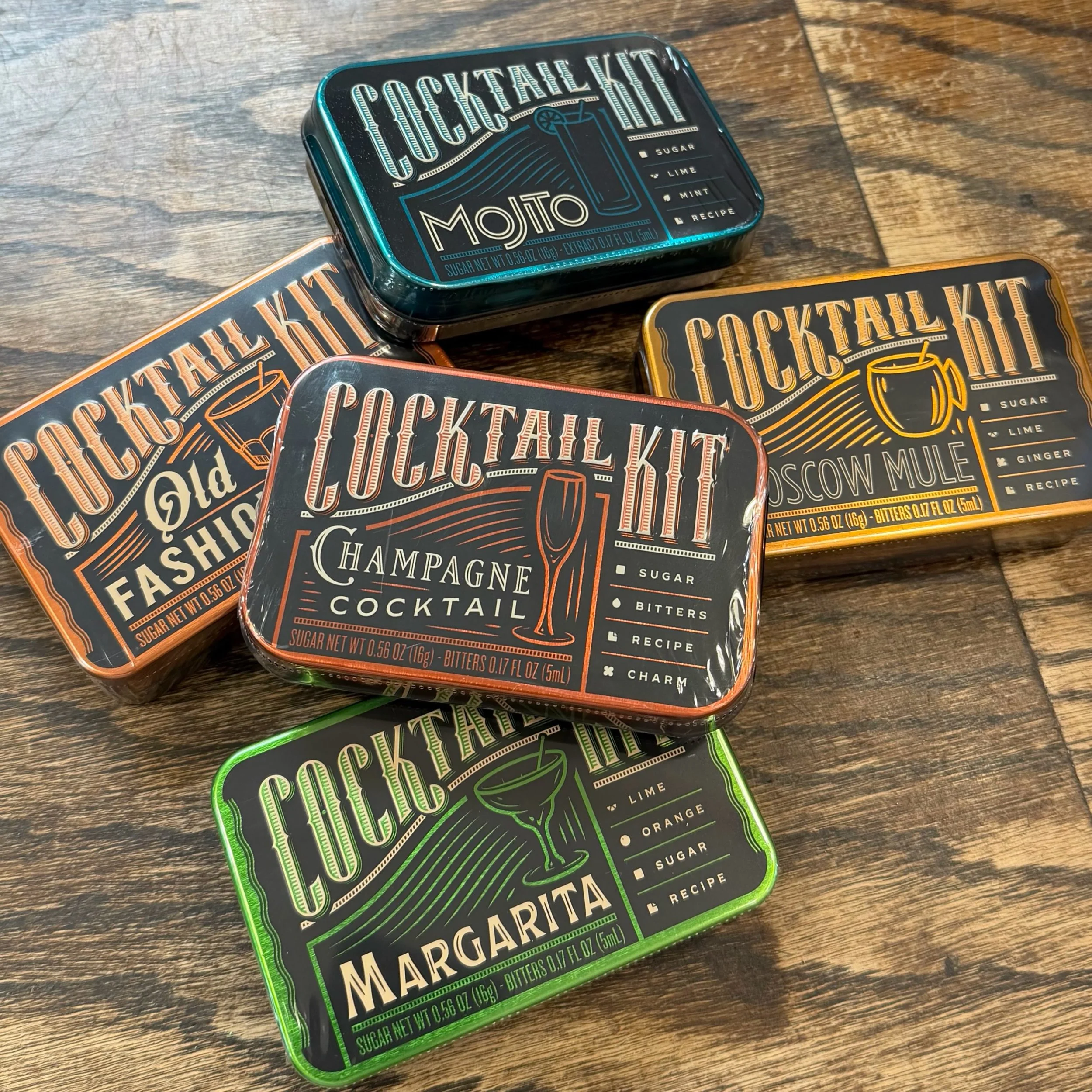 These fun cocktail kits are the newest addition to our bar section! Each has everything to need to make 4 servings - just add the spirit of your choice or make into a mocktail!