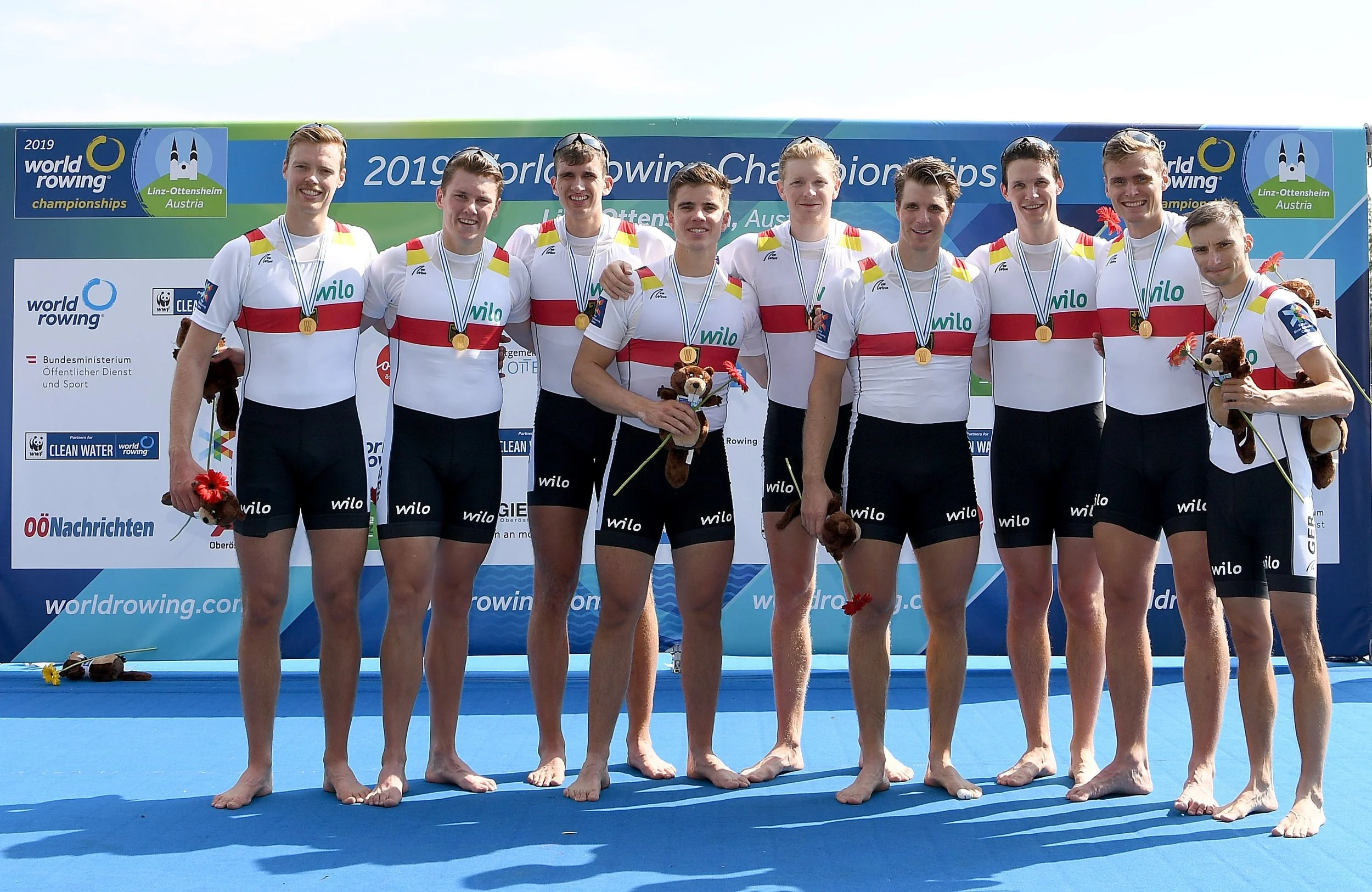 Deutschland-Achter 2019 (Johannes Weißenfeld, Laurits Follert, Christopher Reinhardt, Torben Johannesen, Jakob Schneider (RaB), Malte Jakschik, Richard Schmidt, Hannes Ocik, Steuermann Martin Sauer)