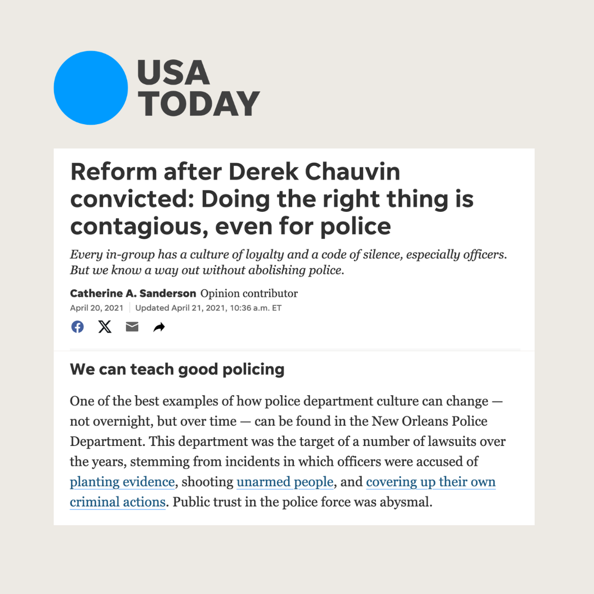 Reform after Derek Chauvin convicted: Doing the right thing is contagious, even for police