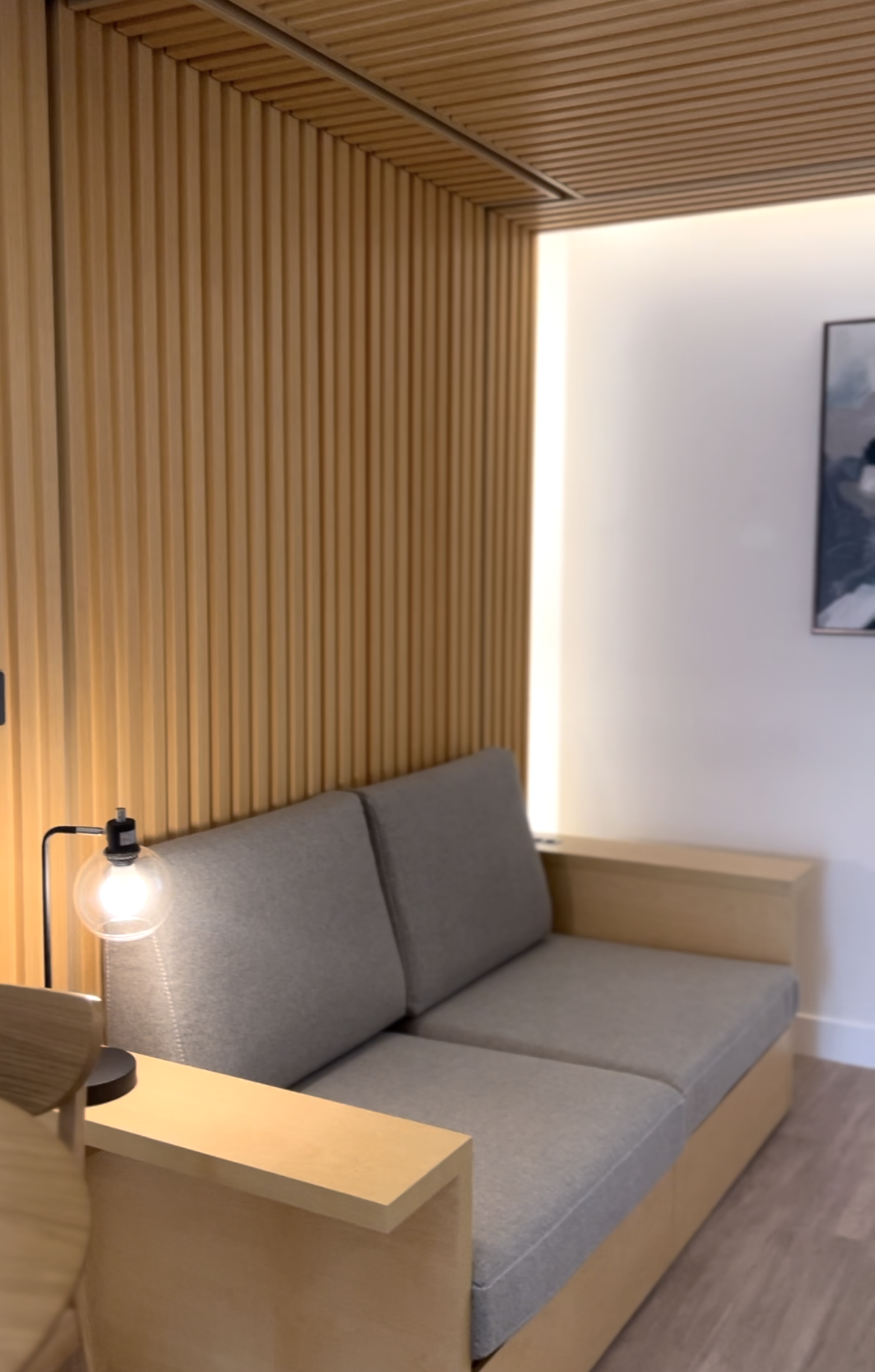  Once the Cloud Bed is lifted into the ceiling, the sofa is ready to use. 