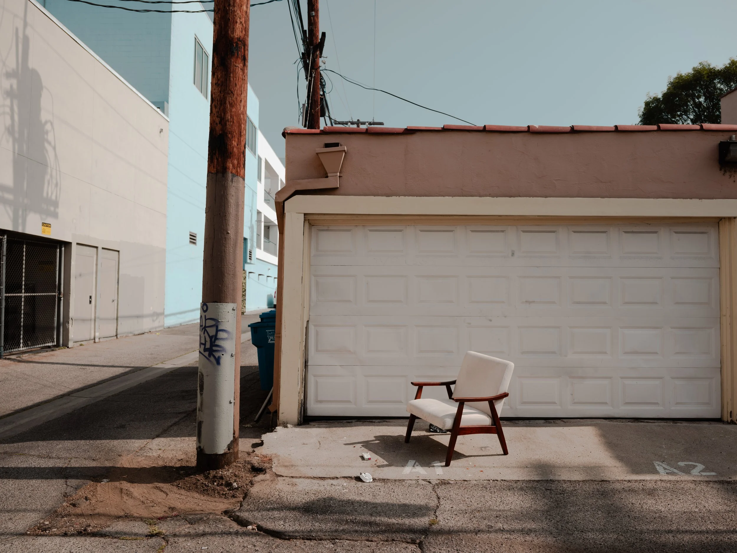 White Mid-Century Chair with Garage