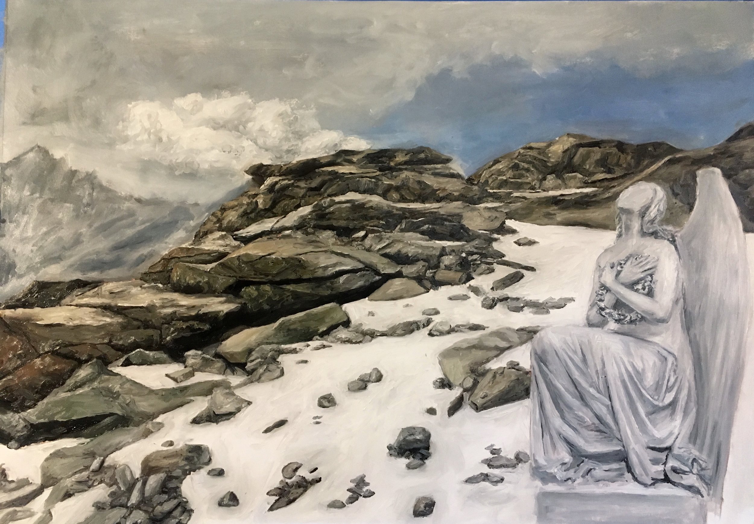 "I sent my angel to prepare the path before me and to let the stones know of my coming and for them to soften before my incomprehension" (Clarice Lispector) oil on canvas, 2017