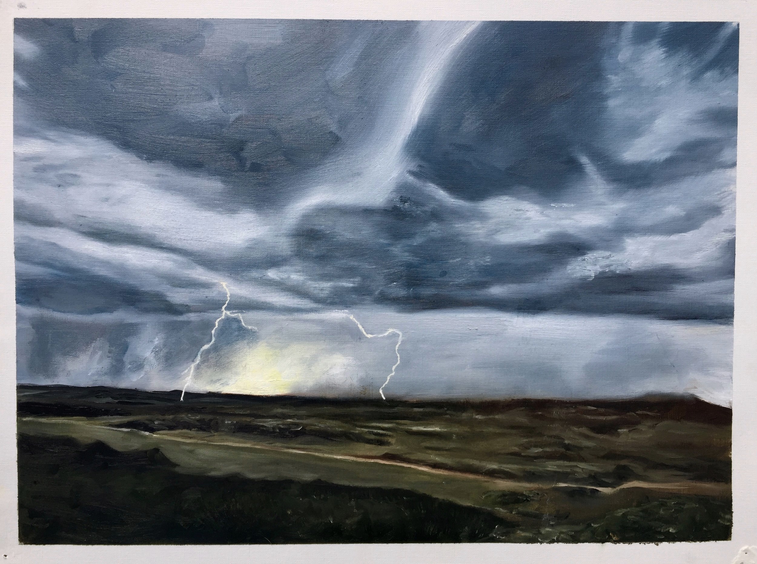 lightning scape oil on canvas paper 20in x 15in 2019