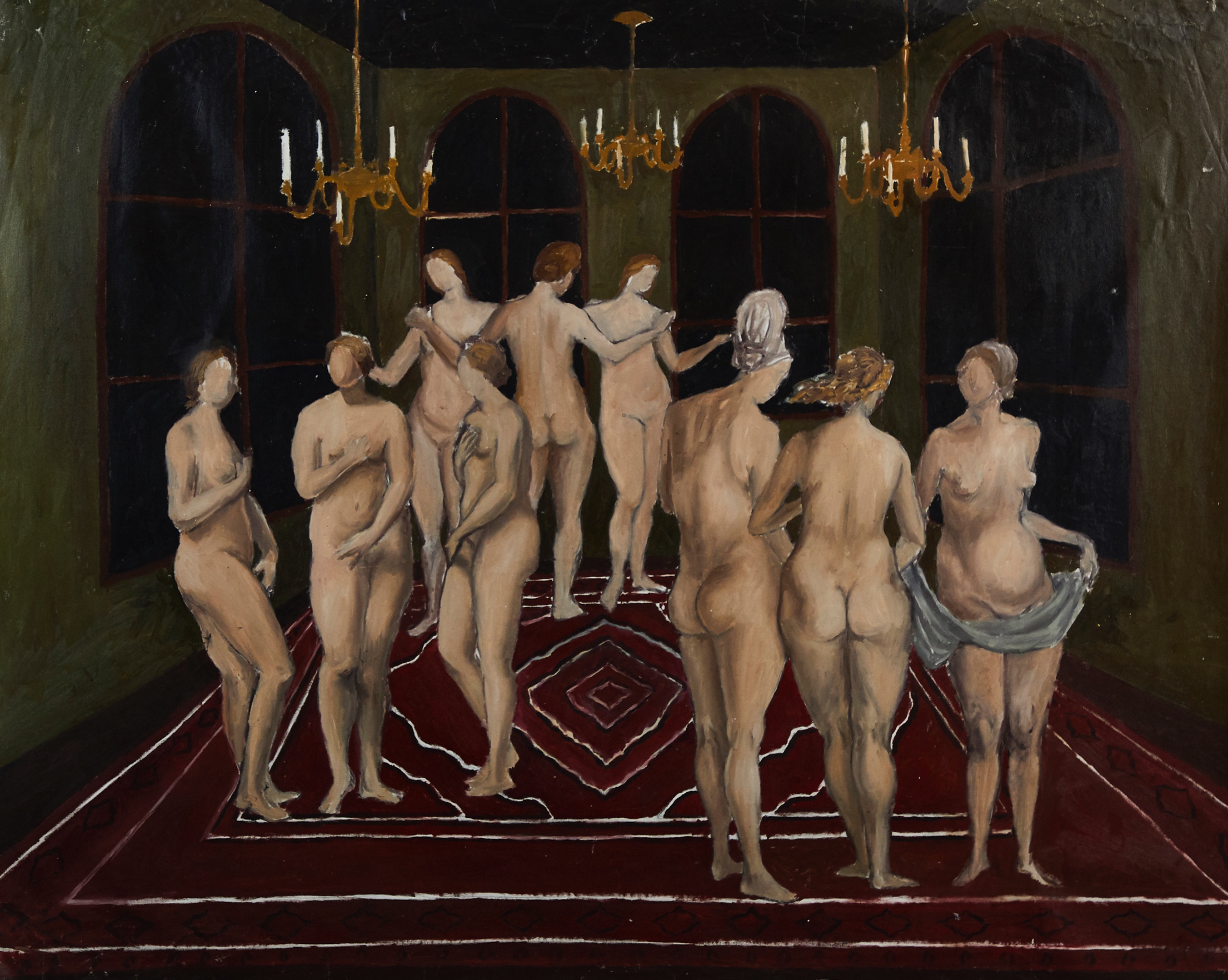 three chandeliers oil on canvas