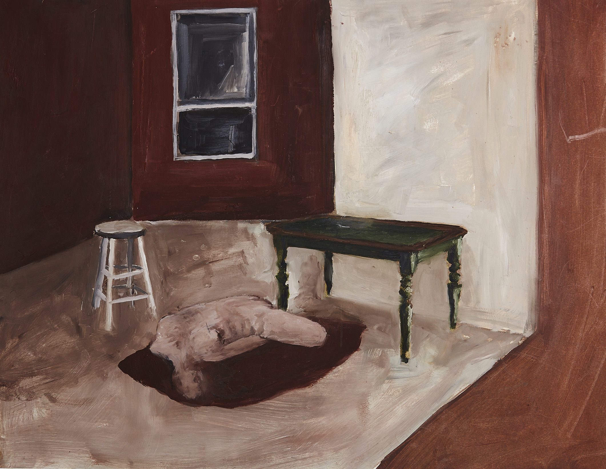 the green tiled wooden table oil on paper