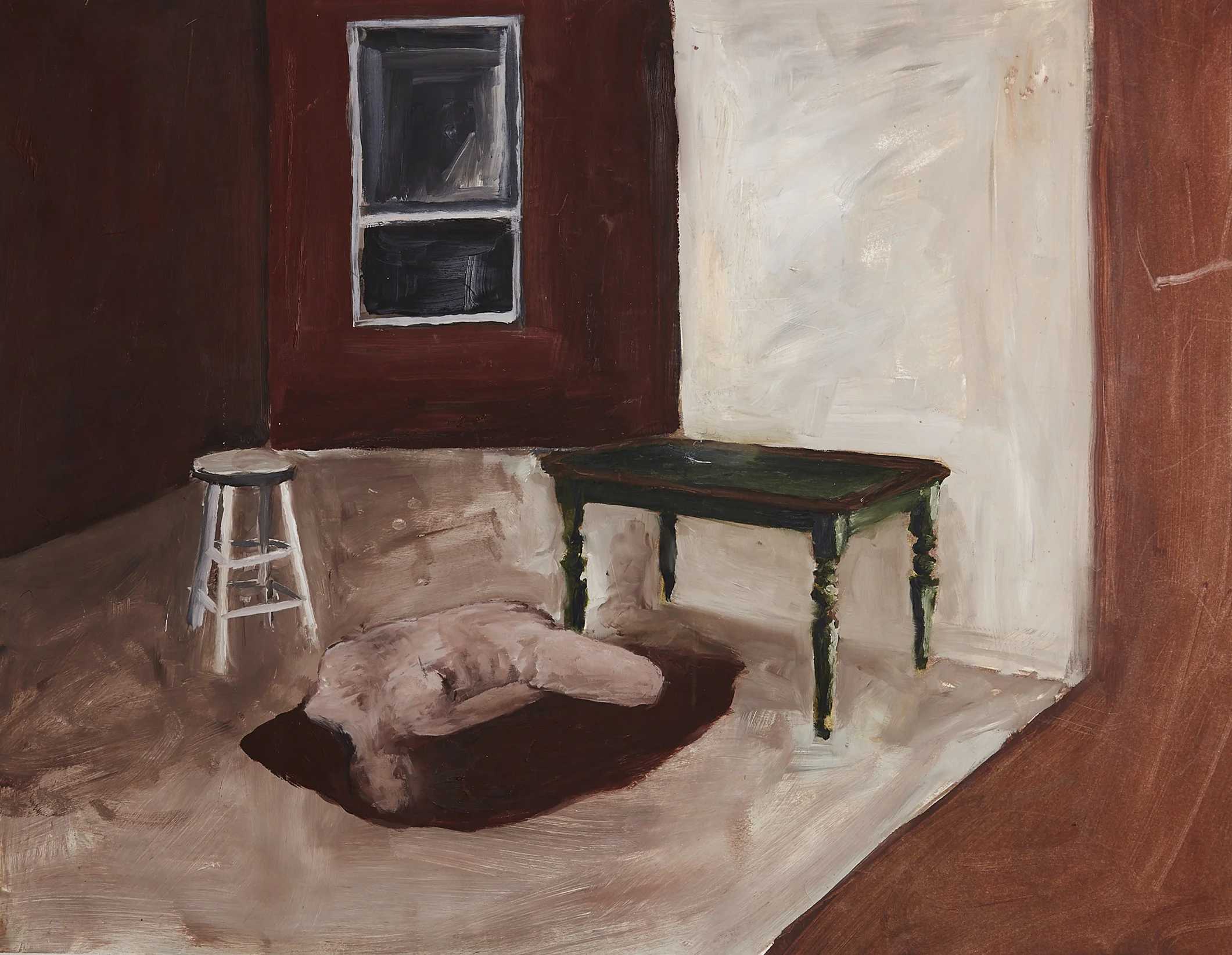 the green tiled wooden table oil on paper