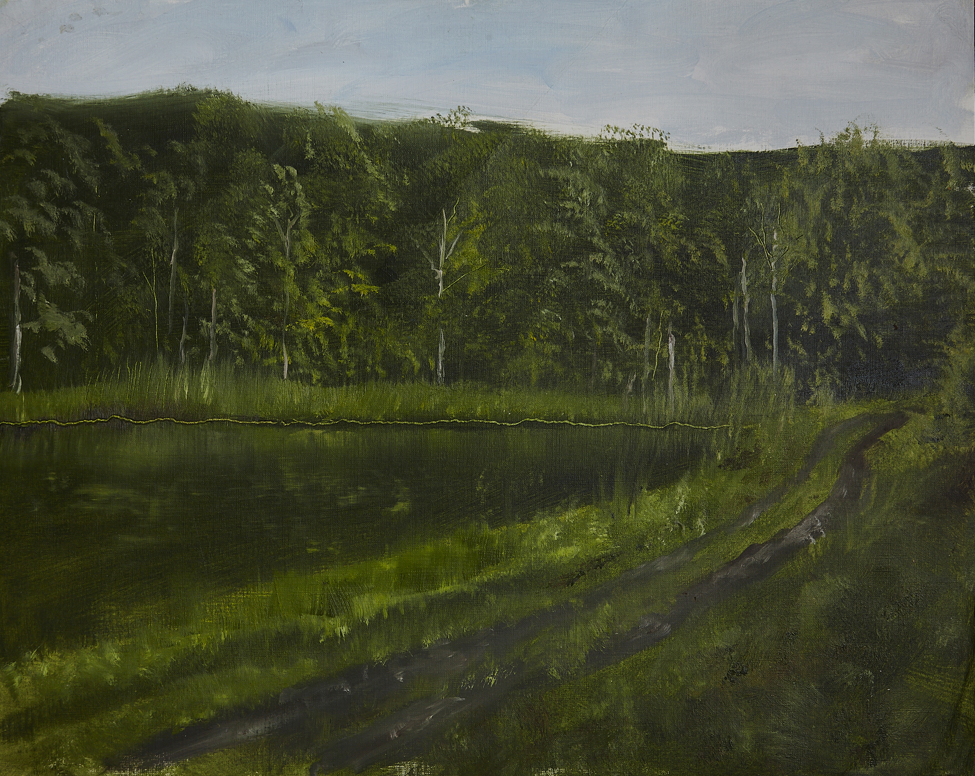The heat on the lake in Hudson New York oil on paper