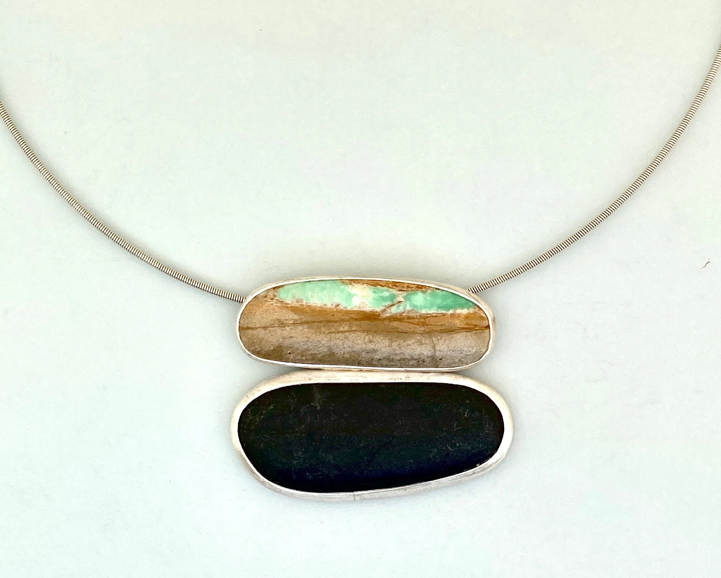 Opalized wood and beach stone chocker