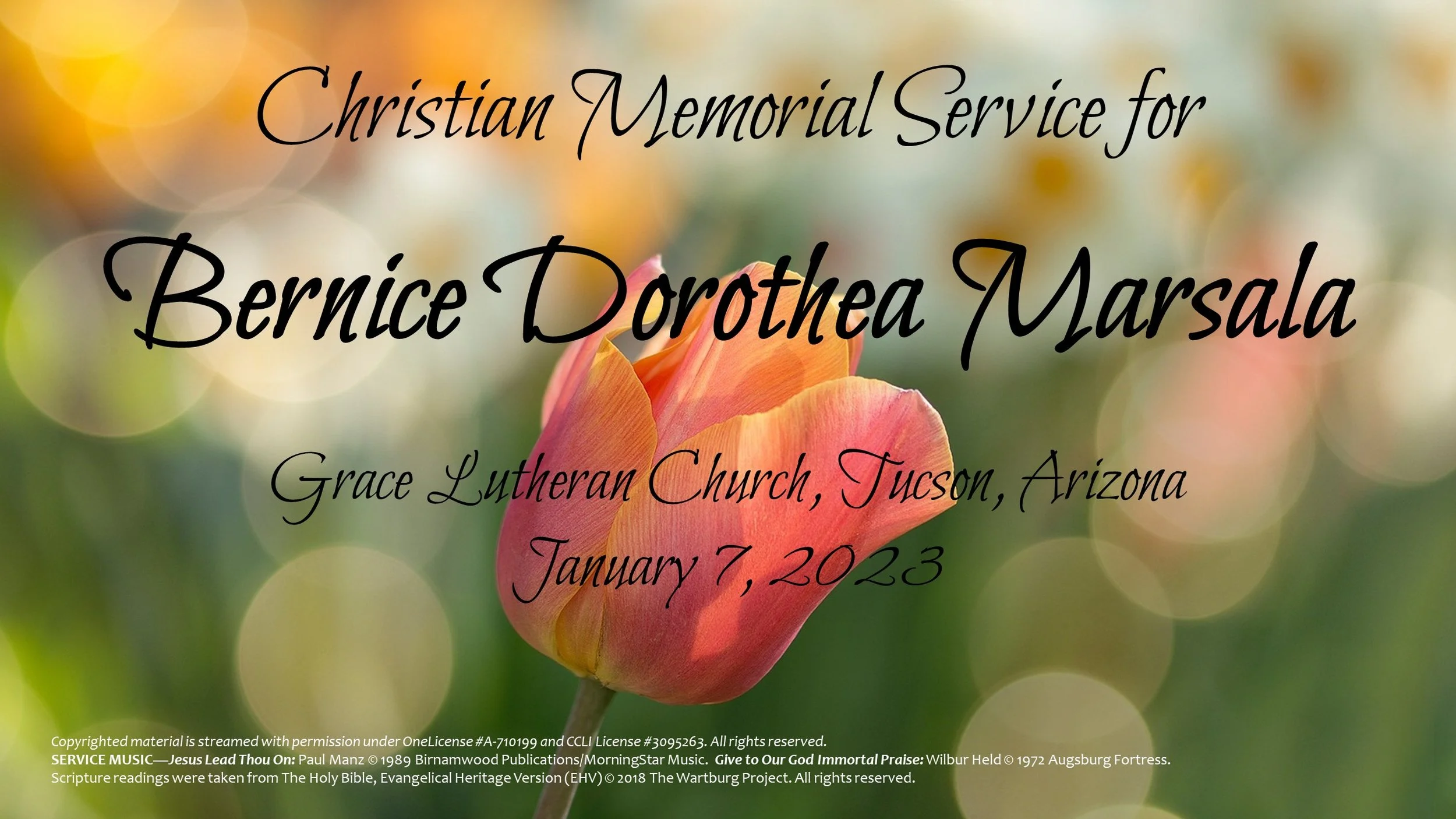 1/7 - Christian Memorial Service for Bernice Dorothea Marsala