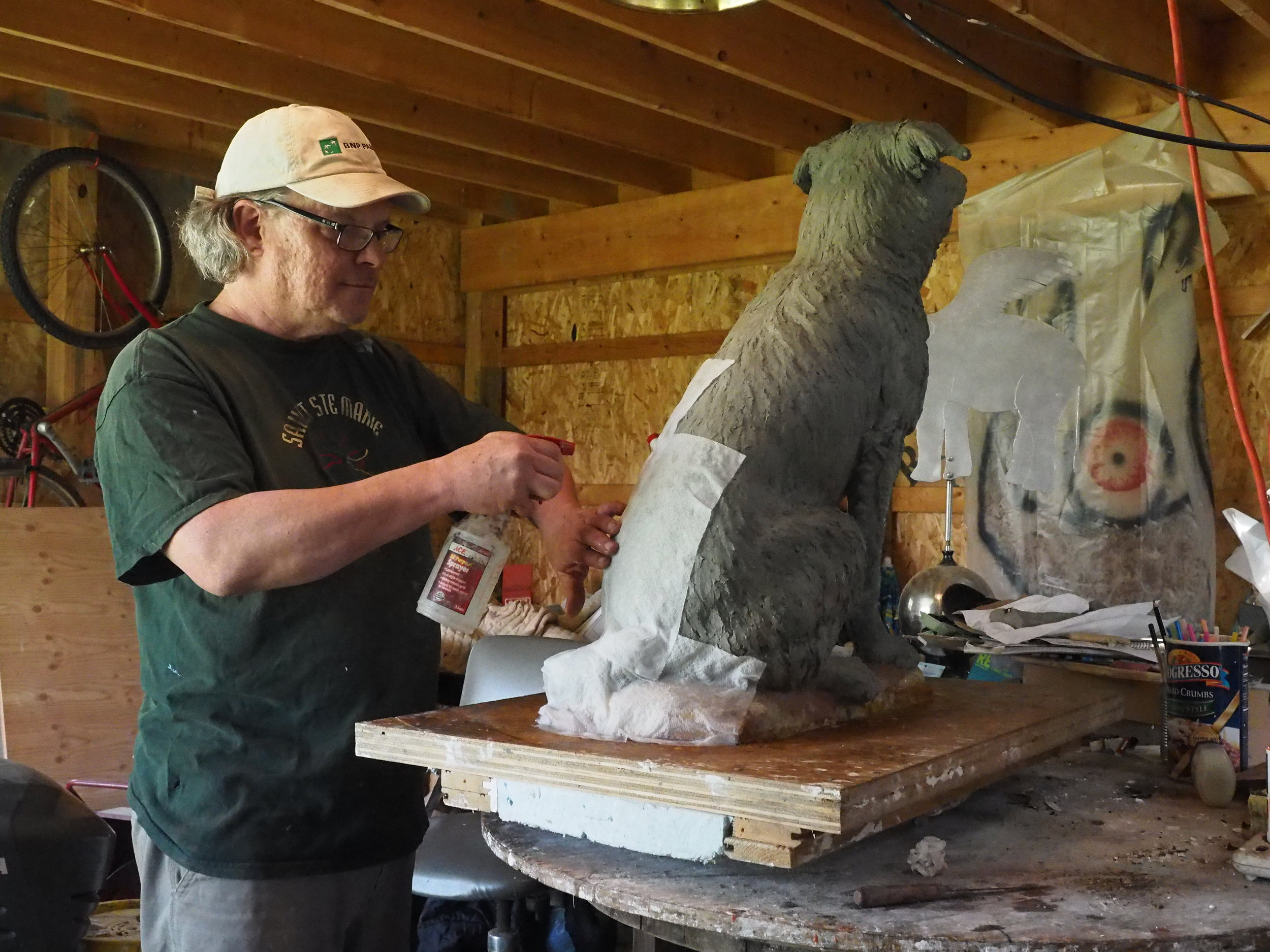  Wet toweling protects the clay model during the mold process. 