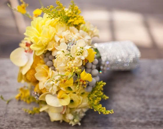 Modern and Glitzy Cheerful soft and bold yellows with a variety of textures, and eye-catching embellishments.