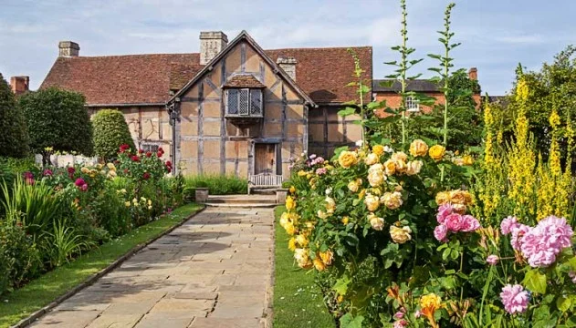 A Shakespeare garden at the house he was born at in the UK