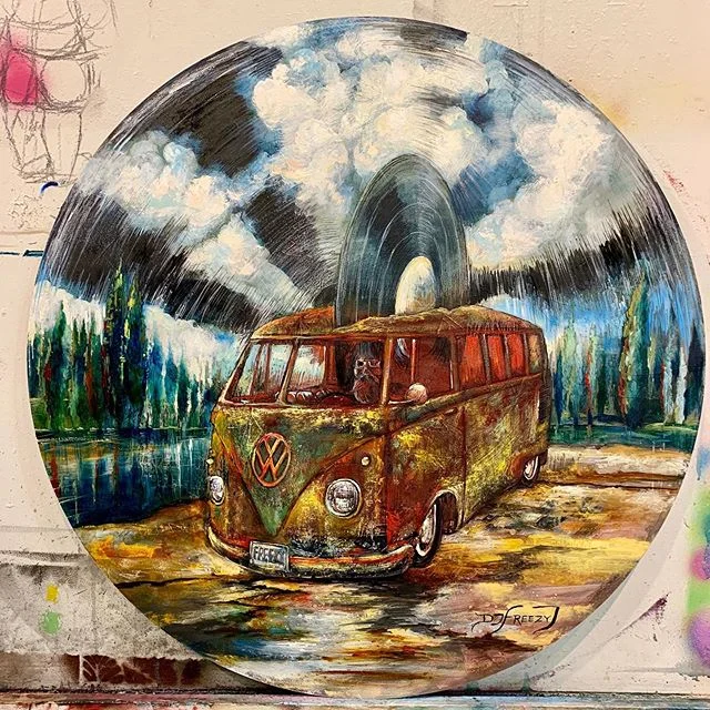 @djfreezyj in a van down by the river #rock #dj #music #arizona #vans #vinyl #oilpainting
