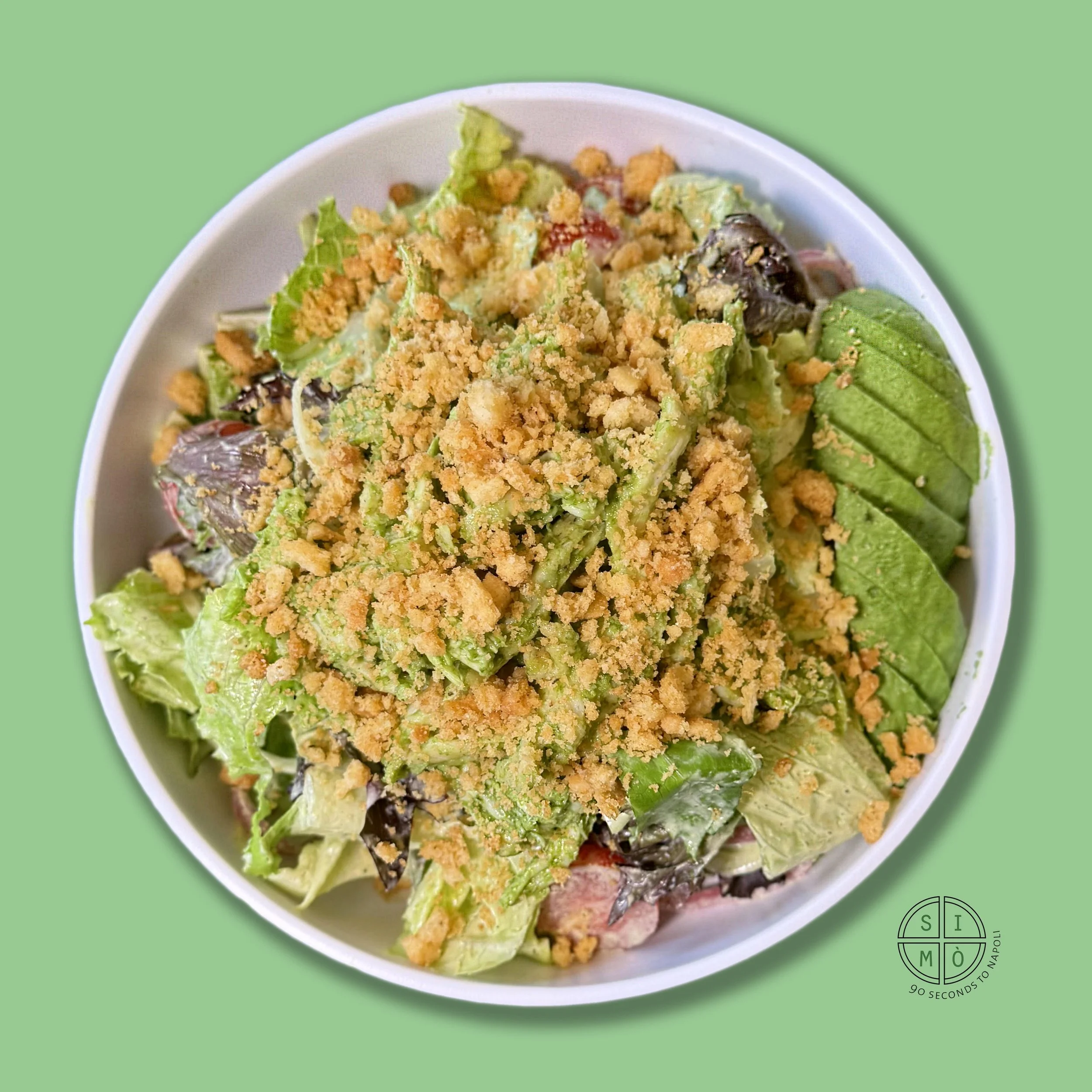 PESTO CHICKEN MISTA
$15.90
– house greens, pesto chicken salad, tomato, pickled red onion, cucumber, avocado, fennel, breadcrumbs, green goddess dressing