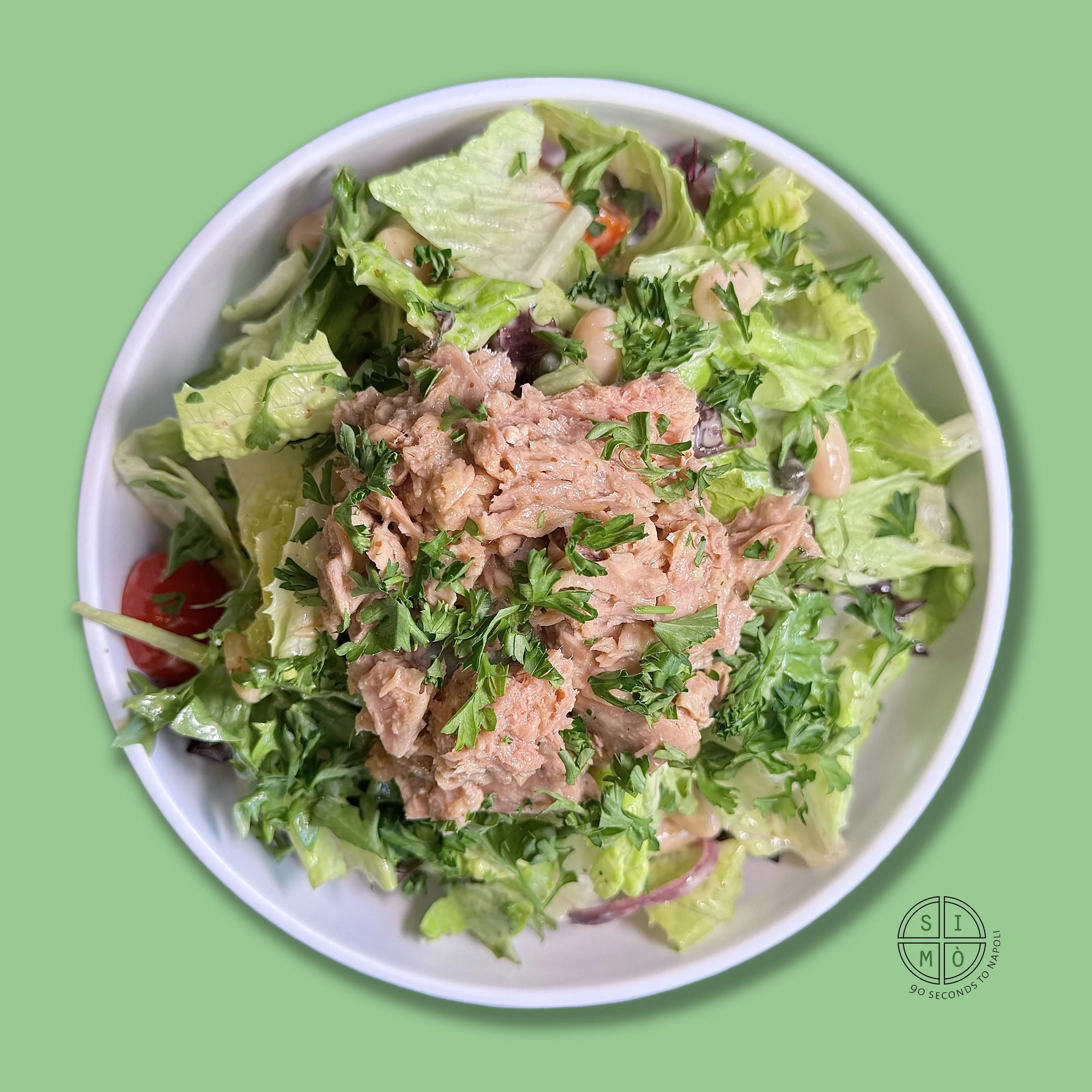 MEDITERRANEAN TUNA $16.40
– GF – house greens, house-made tuna salad, cannellini bean, tomato, pickled red onion, caper, parsley, mustard dressing