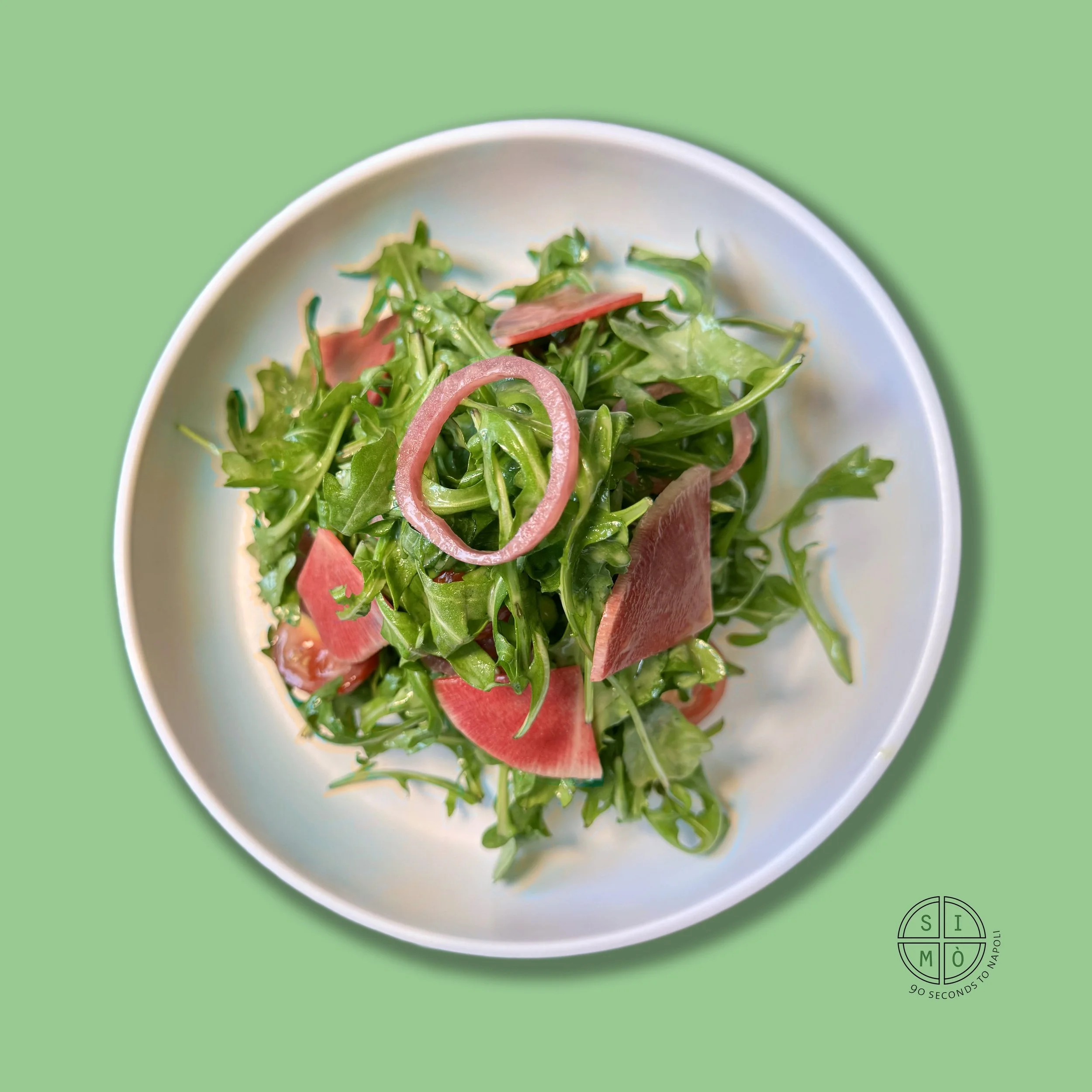 PICCOLA ARUGULA
$6.90
– V  GF – side salad of arugula, tomato, pickled red onion, watermelon radish, white balsamic dressing