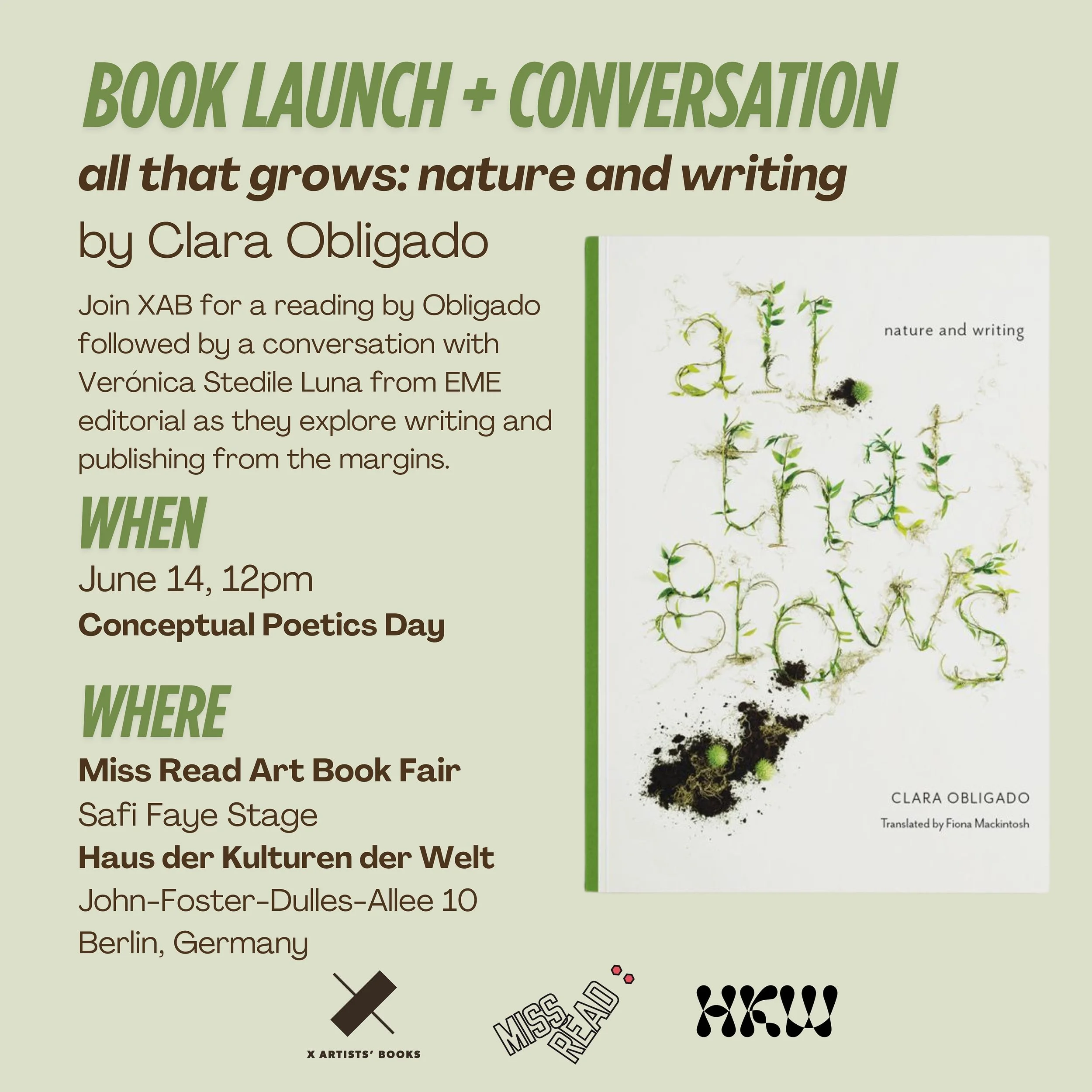 all that grows book launch: Reading and conversation with Clara Obligado at Miss Read Berlin