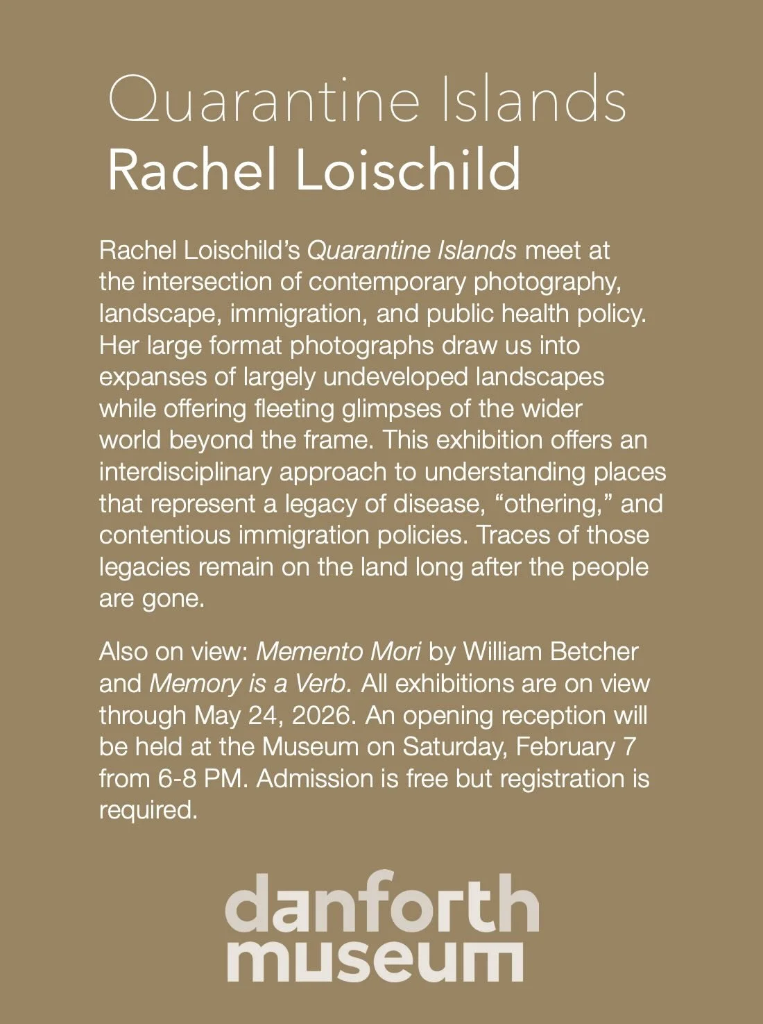Quarantine Islands by Rachel Loischild Opening Reception