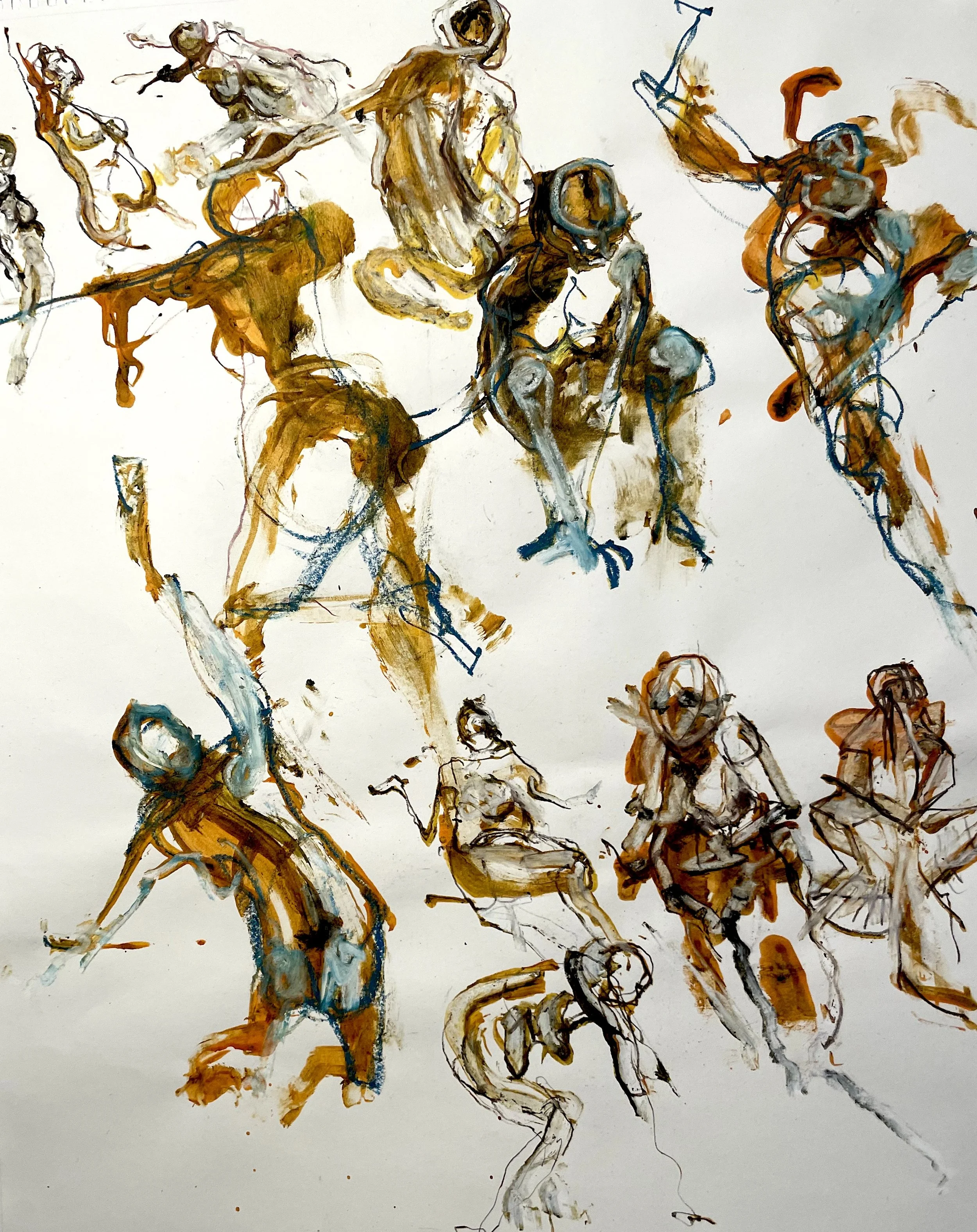   Responding to rapid gestures (2023)  Watercolor ink, charcoal and acrylic on paper 24” X 18” 