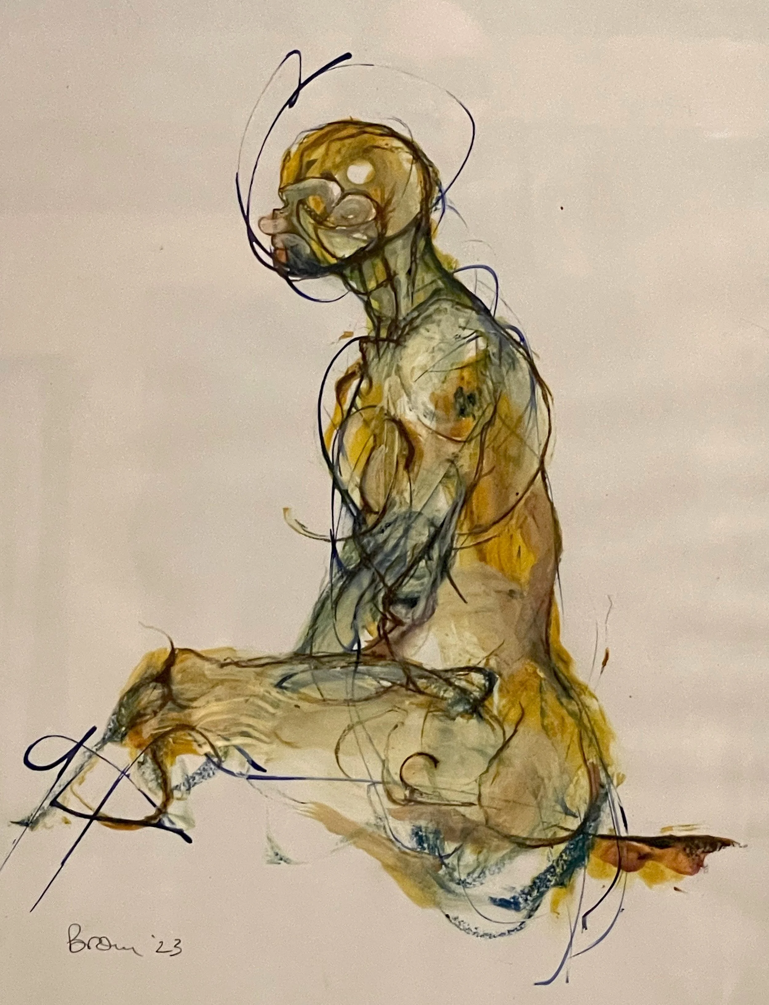   Figure painting (2023)  Pencil, watercolor ink and acrylic on paper 24" x 18" 
