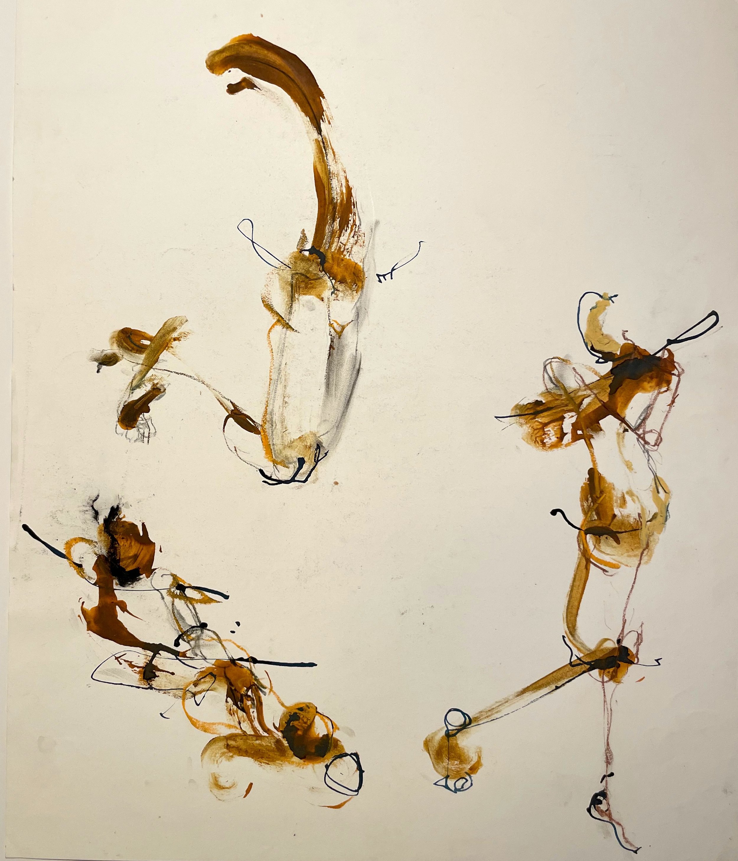   Circle of rapid gestures (2004)  Watercolor ink, charcoal and acrylic on paper 24” X 18”  