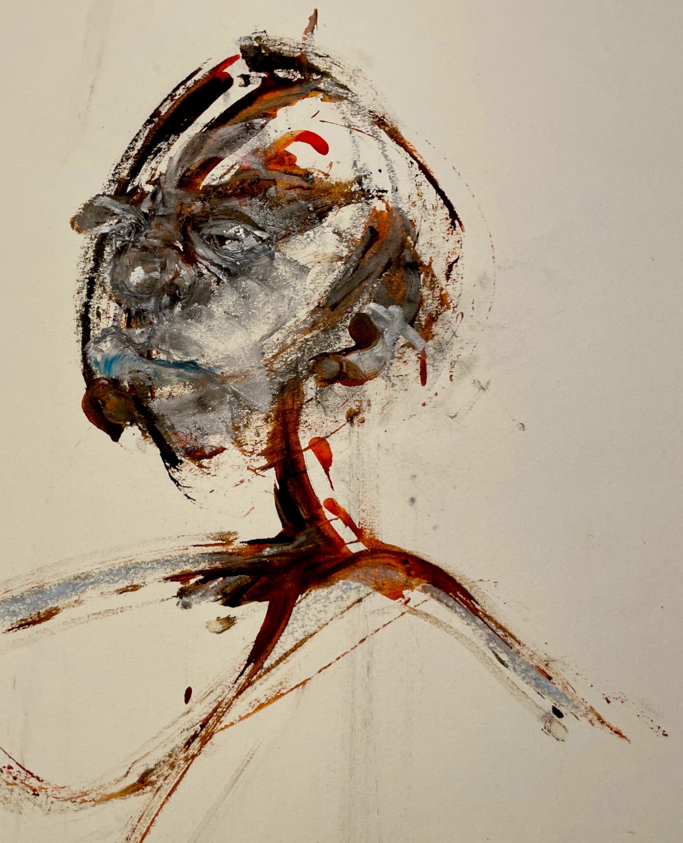 Live portrait (2023) Watercolor ink, oil pastel and acrylic on paper 20” x 18”