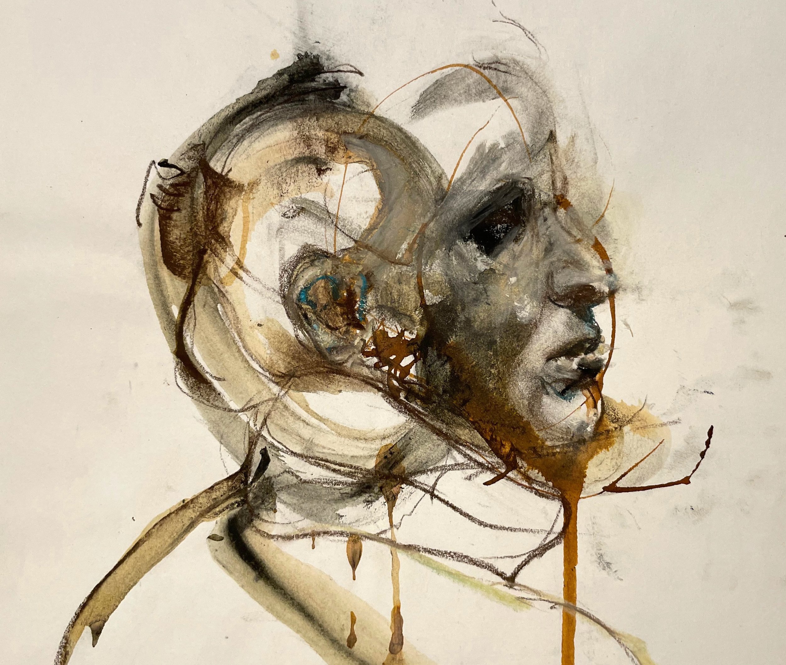 Live portrait (2010) Acrylic, watercolor ink and charcoal on paper 16” x 18”
