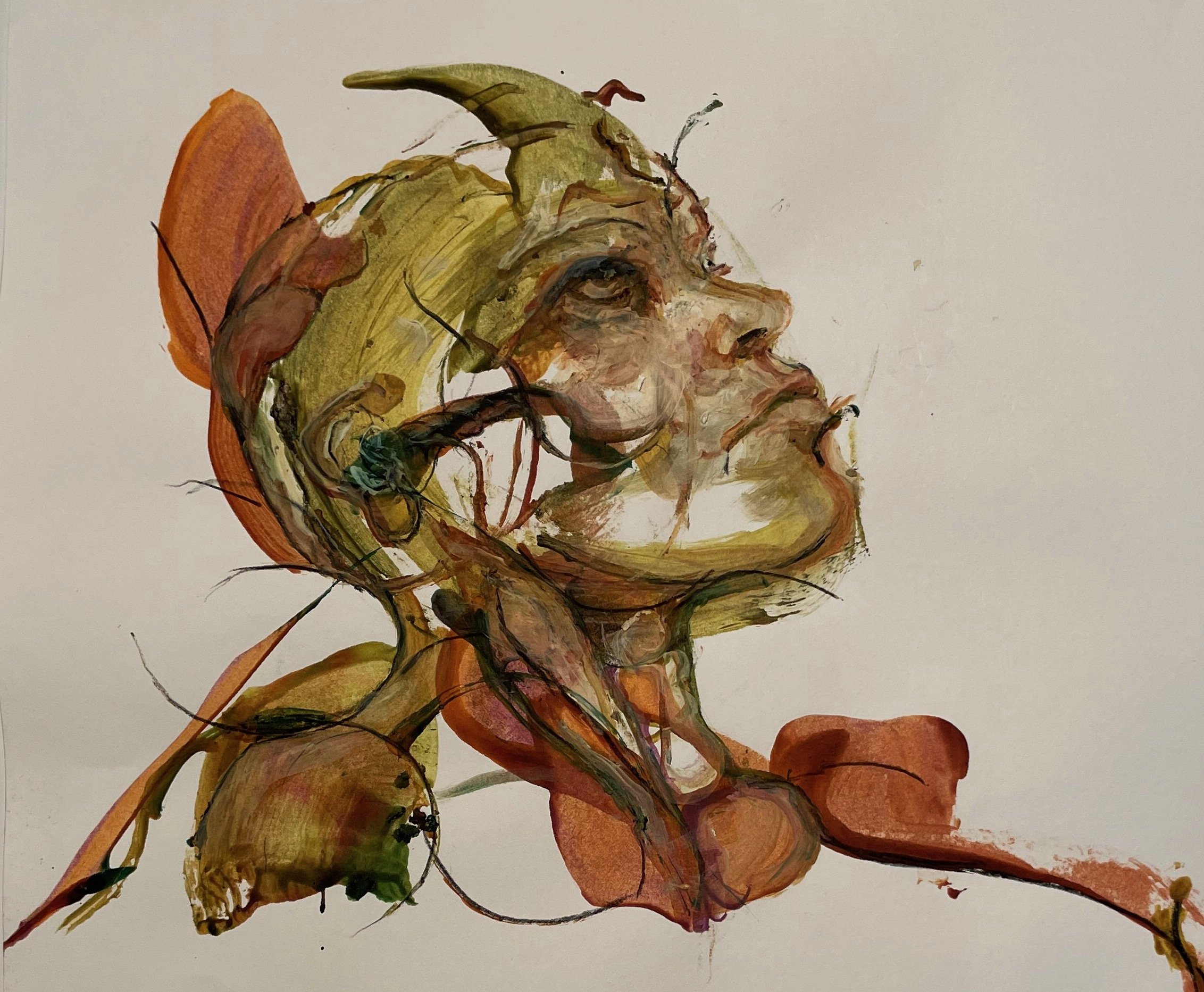 Live portrait (2023) Watercolor ink, acrylic and charcoal on paper 18” x 18”
