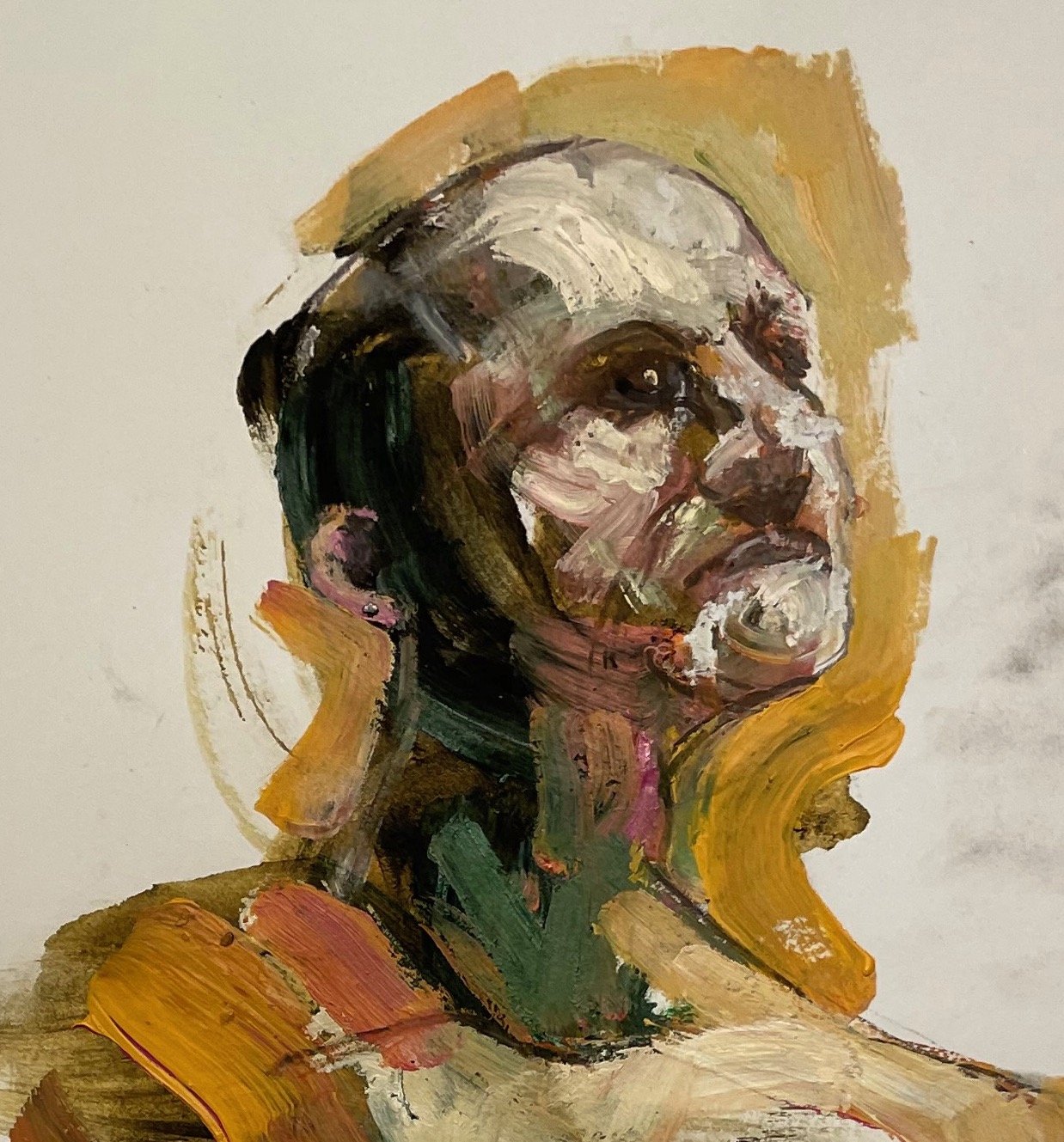Live portrait (2022) Acrylic and pastel on paper 16” x 14”
