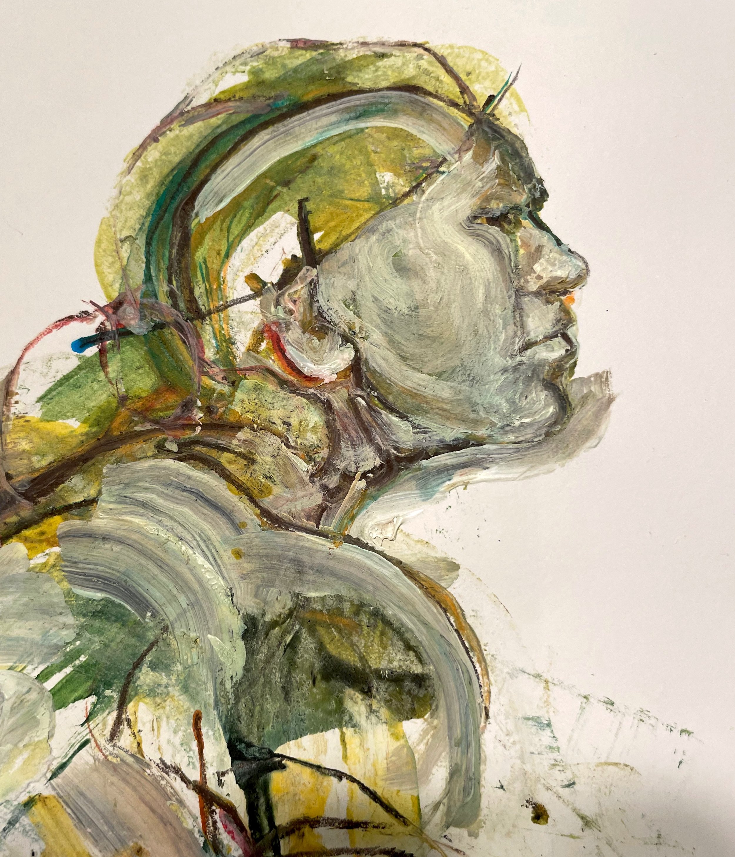 Live portrait (2023) Acrylic and watercolor ink on paper 16” x 18”