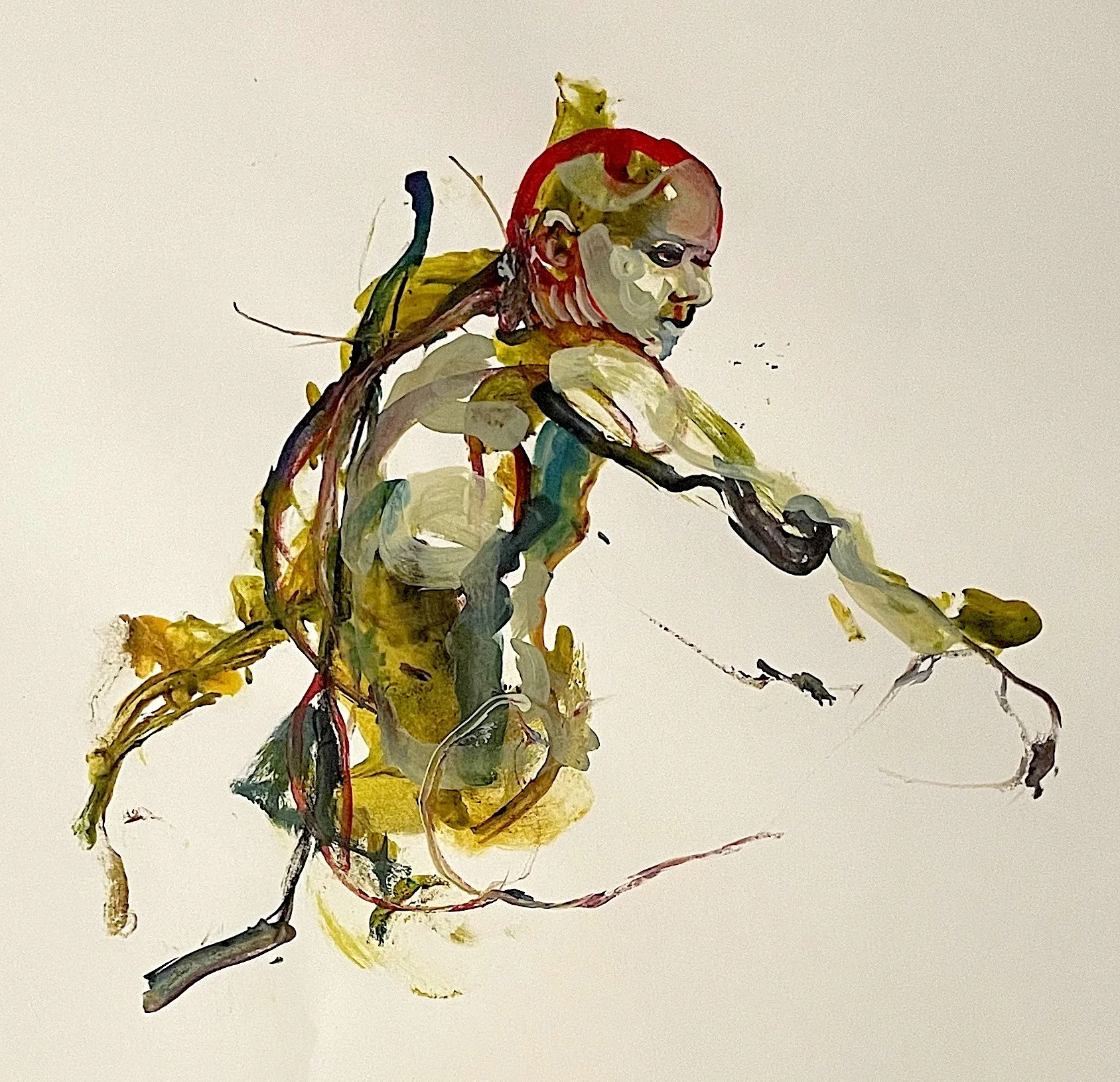   Figure painting (2023)  Pencil, watercolor ink and acrylic on paper 24" x 18" 