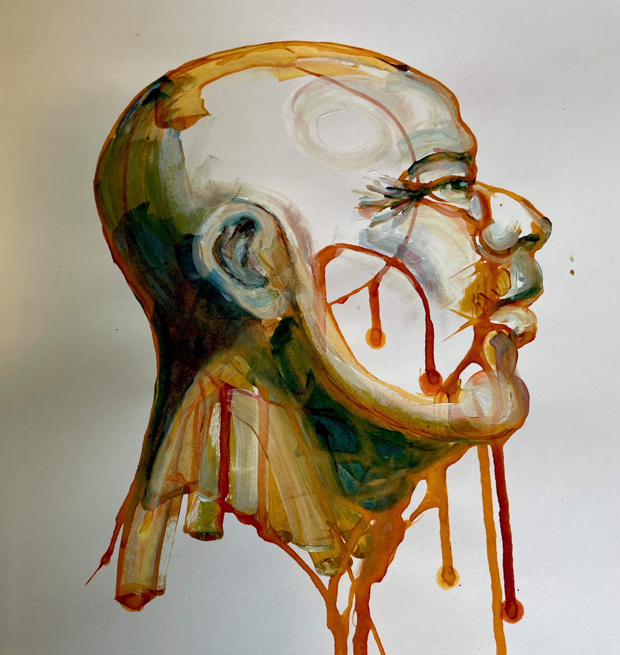 Live portrait (2024) Watercolor ink and a crylic on paper 1 20” x 16”