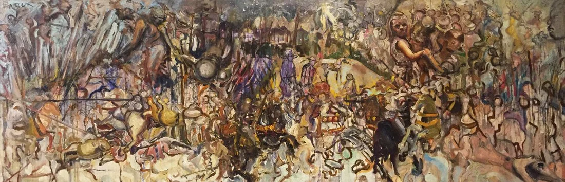   Battle of San Ramono (2014)  Oil on canvas 96" x 32"   $4800   