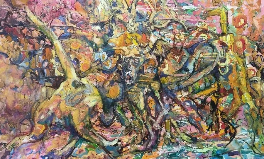   Baboons I (2017)  Oil on canvas 36" x 60"   $3700    