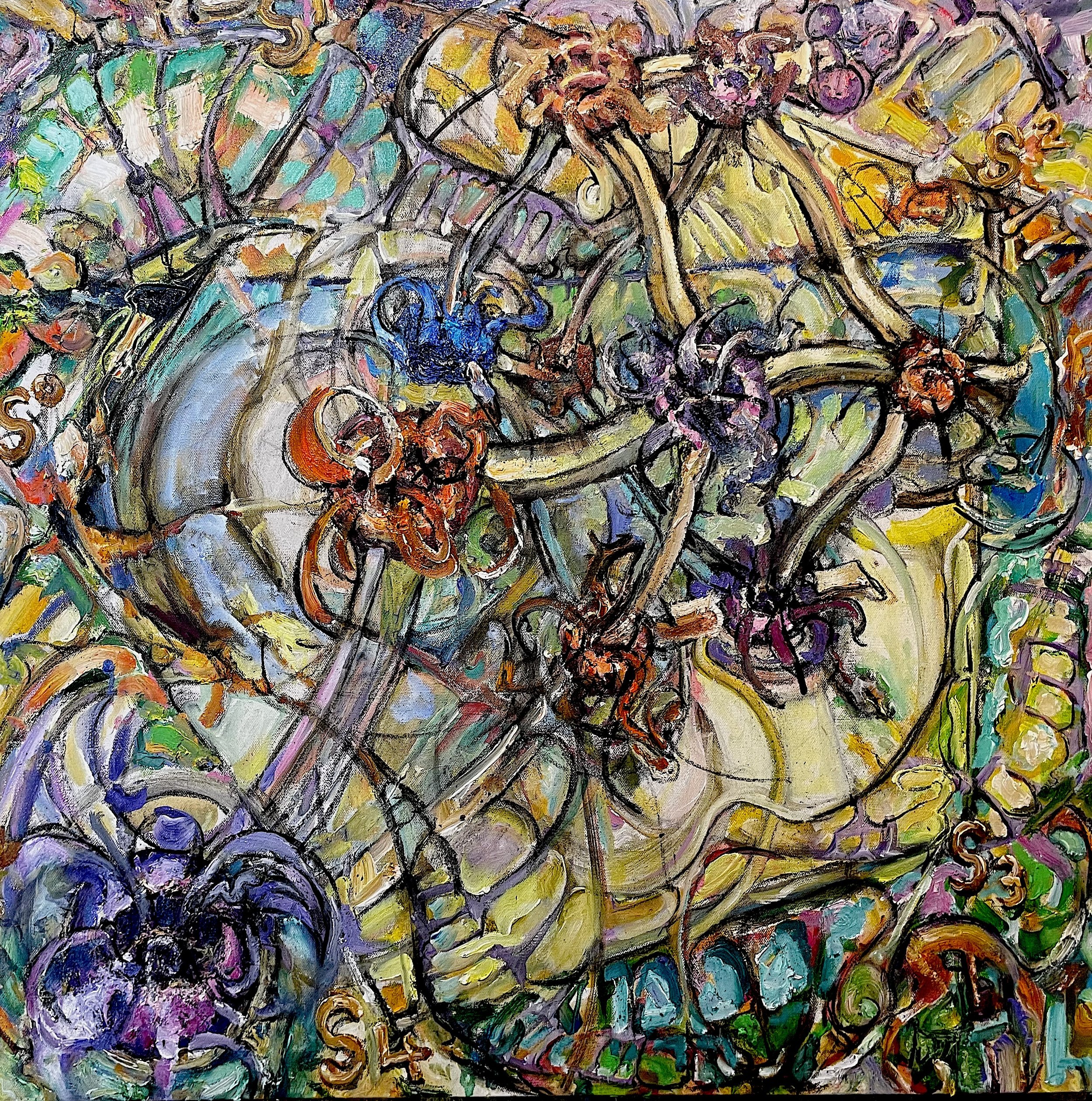   Manganese Cluster (2026)  Oil on canvas 24" x 24"   $1900    