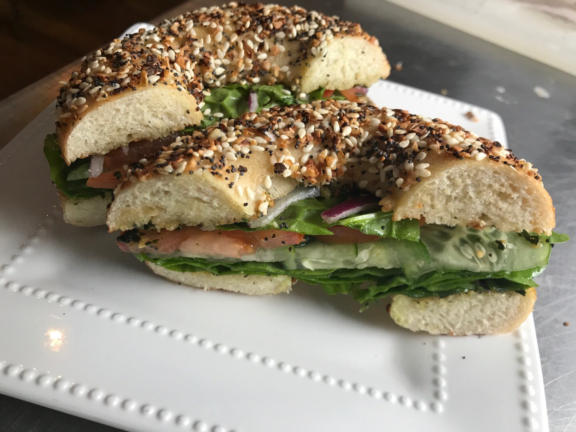 Veggie bagel sandwich