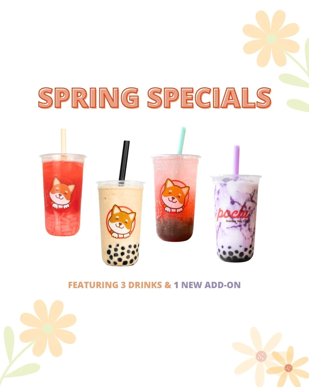 Spring Specials are available now! 🌼🧋 

Biscoff Bliss - staying for another season! 
Razzle Dazzle - a Pochi Spring classic ✨ 
Water Lotus - a new Spring Bloom 🪷 to energize your day ⚡️ 
Ube Drizzle - a bonus to our lineup! 🤩 

#pochibubbletea #k