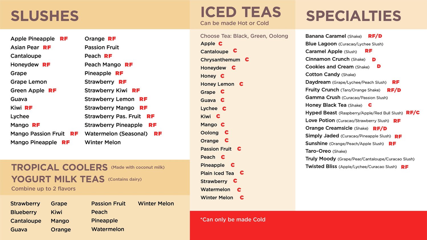 Marysville Menu — Pochi Bubble Tea Cafe