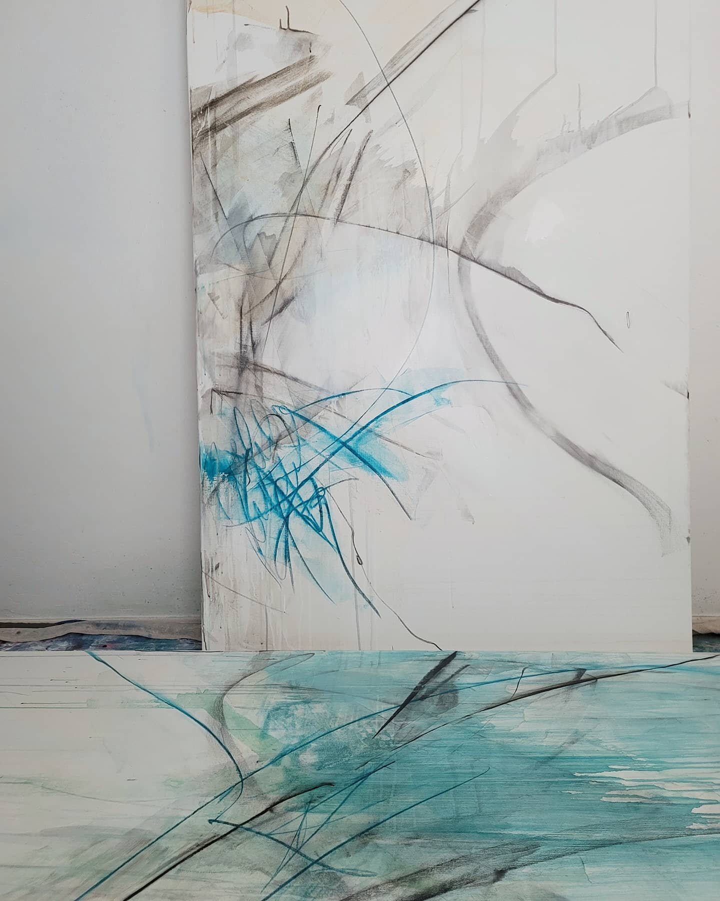#WIP  first marks...
'sword &amp; shield' 80&quot;x60&quot; mixed media on canvas 
another piece initiated by profound and unforgettable dreams
💙🙏
 #sarahhansegard 
&thinsp;
&thinsp;
#instaartoftheday #mixedmediaart #abstractpainting &thinsp;
#art 
