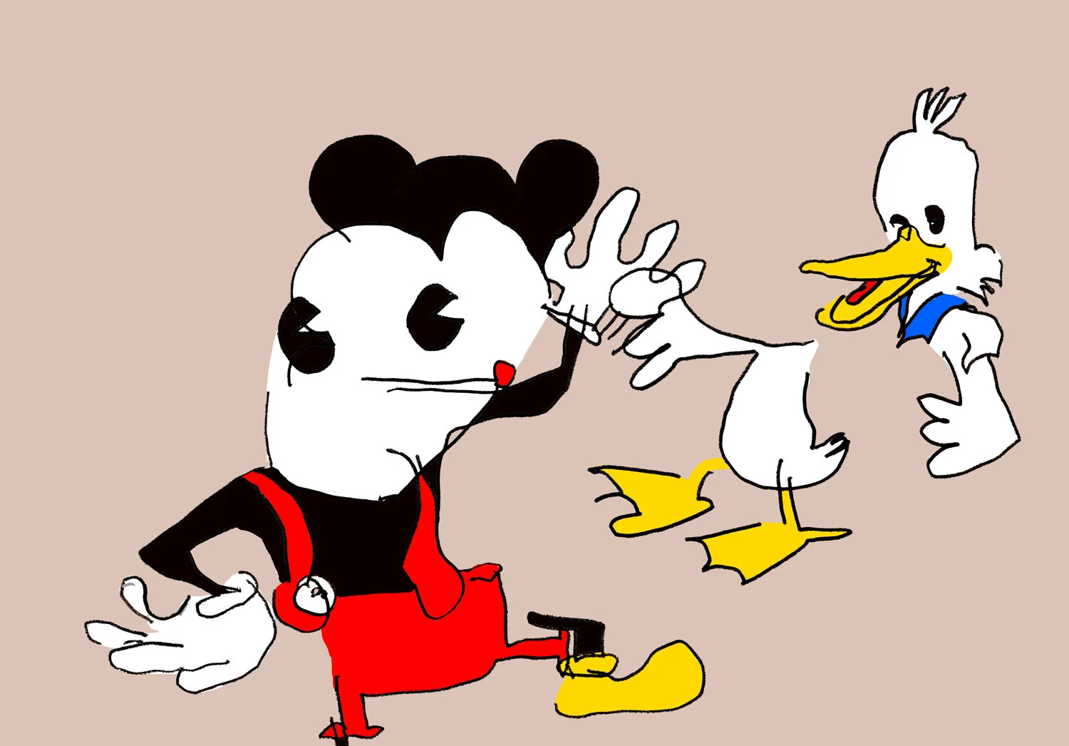 Mickey and Donald do a Dance (one of a kind print Pencil drawing included)
