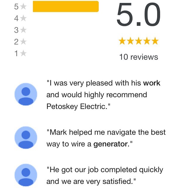 I&rsquo;ve had some great customers! Thank you all for the positive feed back! Feeling the love! ⭐️⭐️⭐️⭐️⭐️! #goodreviews #fivestar #petoskeyelectric #goodvibes #electrician