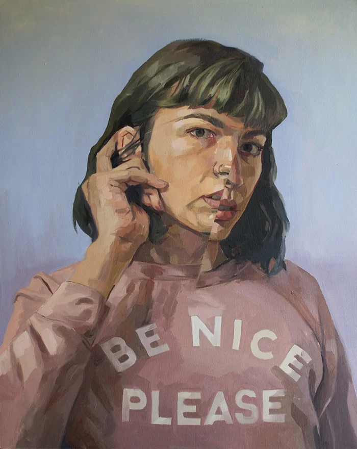 BE NICE PLEASE oil on wood, 16x20in, sold