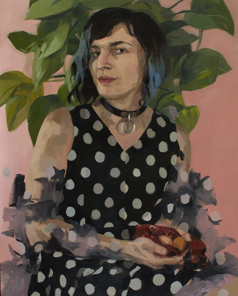 self portrait with two eggs & a handkerchief oil on wood, 16x20in, for sale