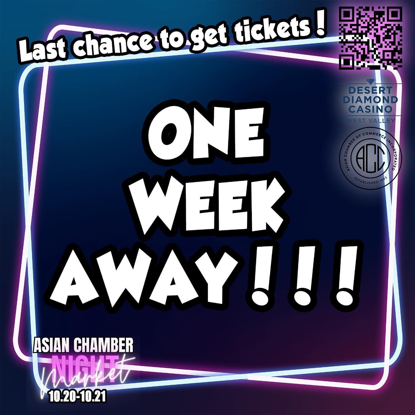 🌟 One week to go! 🌟 The Asian Chamber Night Market is just around the corner! This is your final opportunity to secure your tickets online and be a part of an unforgettable event.

Join us in supporting our local vendors and entertainers, while str