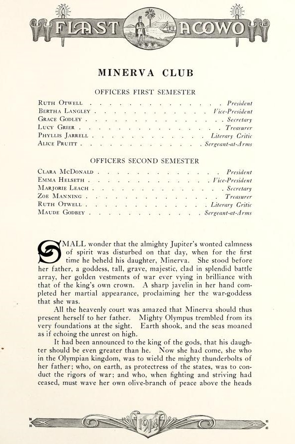 Minerva Club Officers 1914 & Story