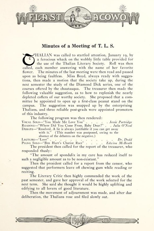 Thalian Literary Society Minutes 1914